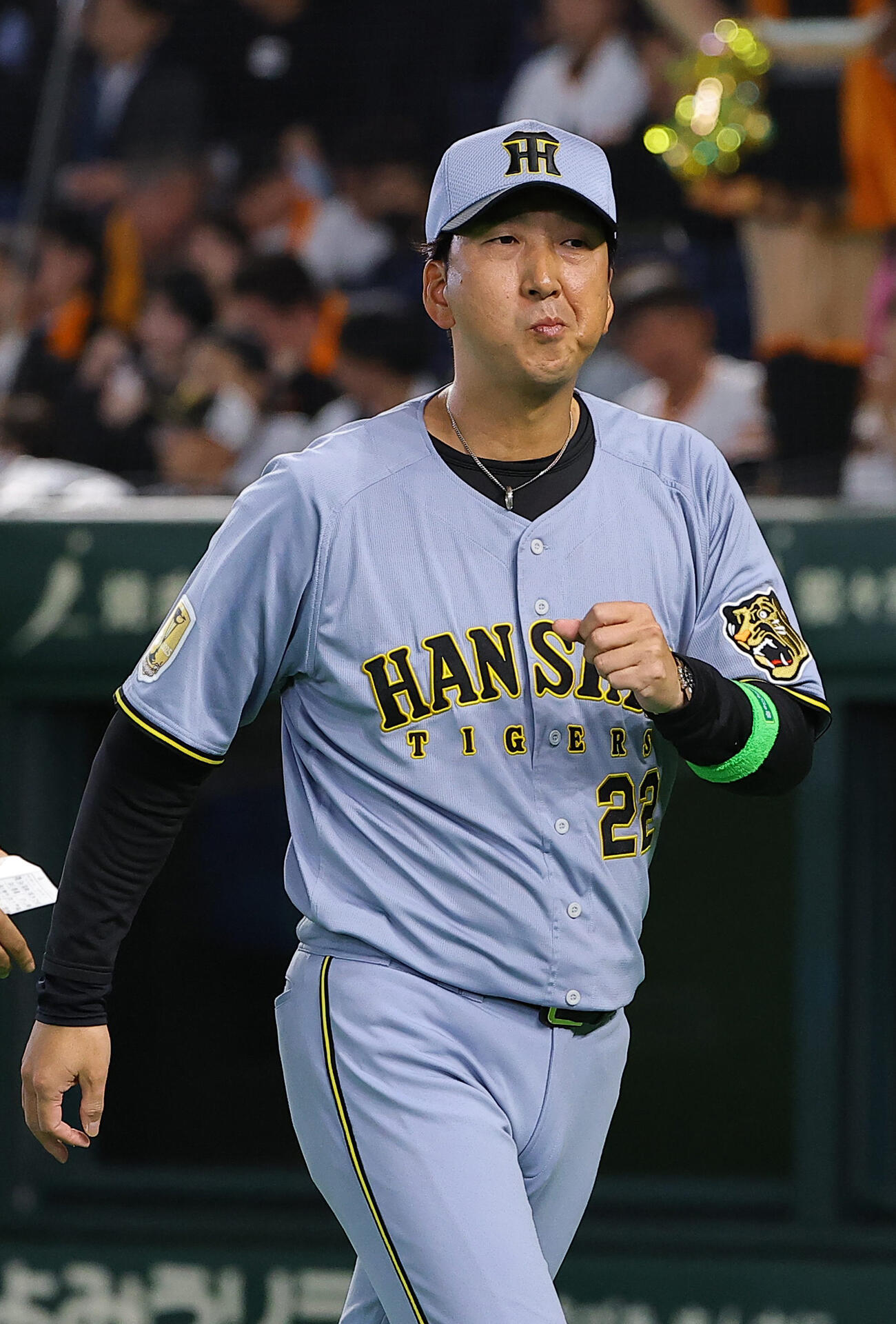 巨人対阪神　選手交代を告げる藤川監督（撮影・上田博志）