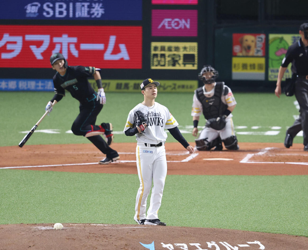 ソフトバンク対日本ハム　2回表日本ハム2死、野村に左越え先制本塁打を浴びた松本晴（撮影・梅根麻紀）