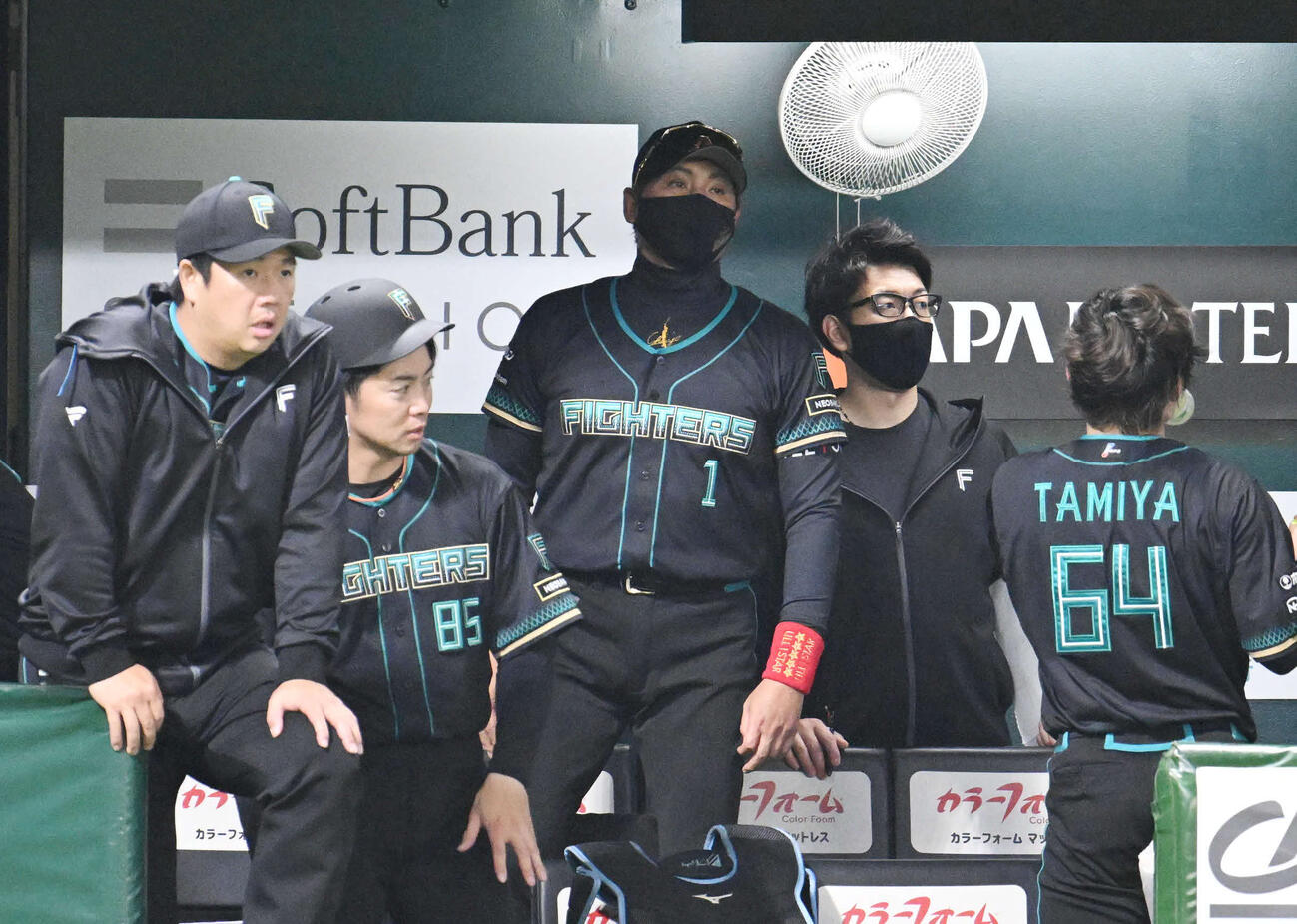 ソフトバンク対日本ハム　戦況を見守る新庄監督（中央）（撮影・林敢治）