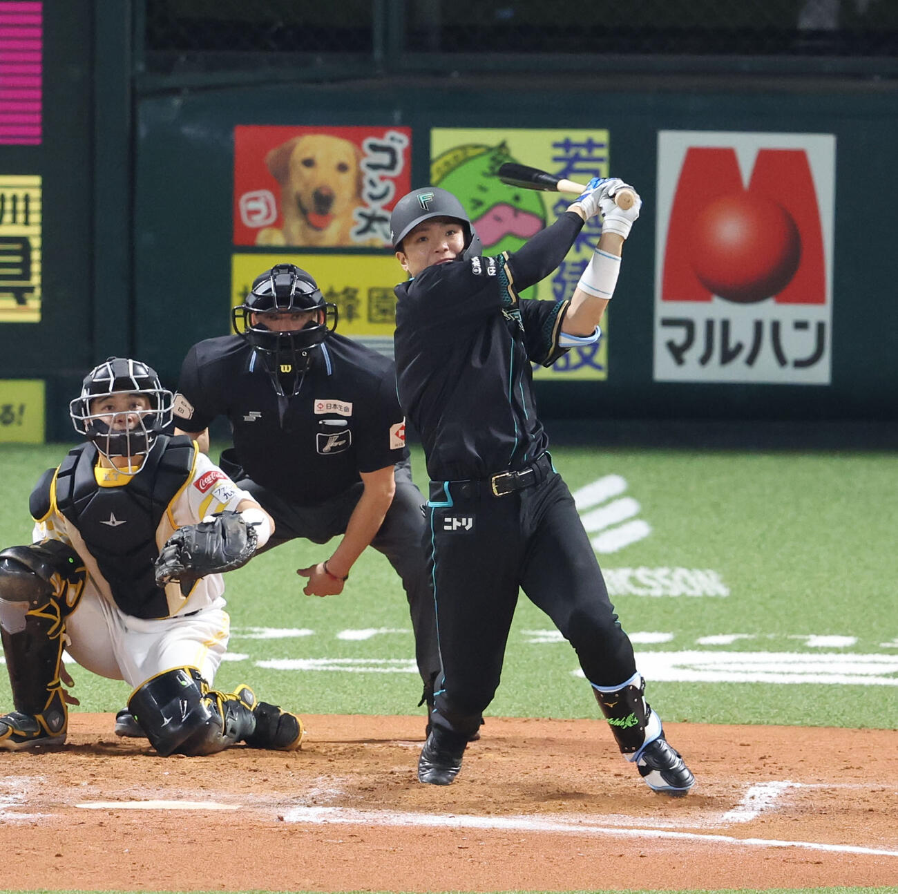 ソフトバンク対日本ハム　8回表日本ハム無死、郡司は左中間に本塁打を放つ（撮影・梅根麻紀）