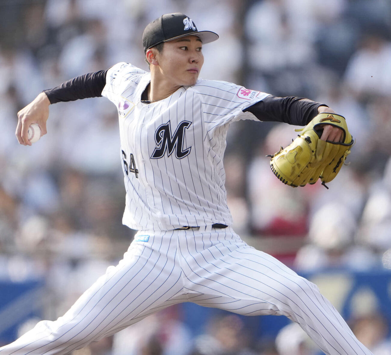 5回途中に登板する2番手のロッテ広池（撮影・小島史椰）