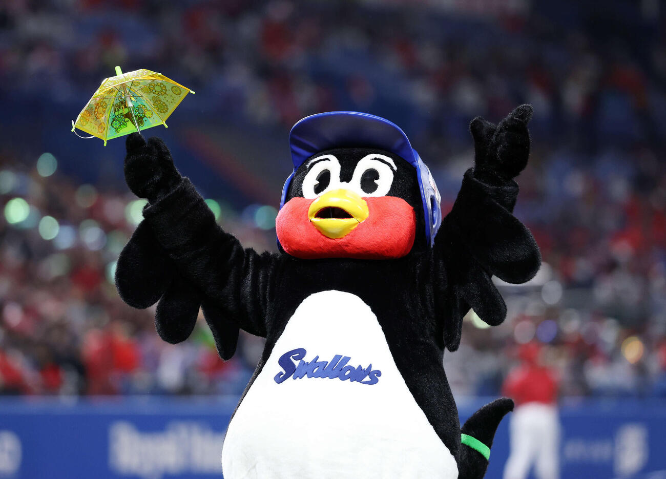 ヤクルト対広島　東京音頭で応援するつば九郎（撮影・鈴木正人）　