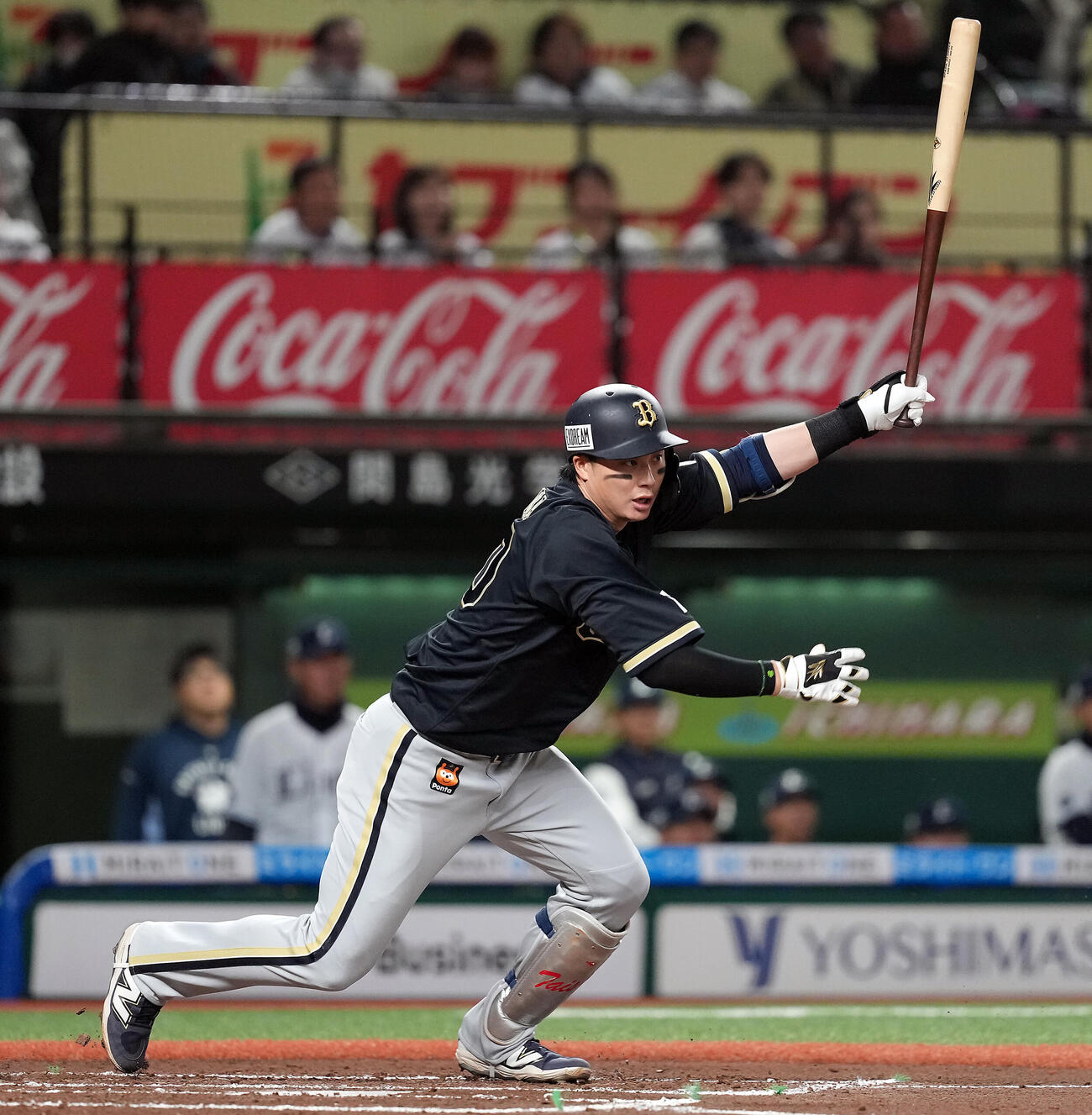 西武対オリックス　6回表オリックス無死二塁、先制の適時打を放つ広岡（撮影・たえ見朱実）