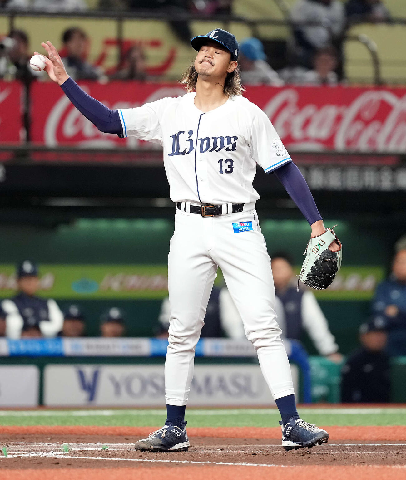 西武対オリックス　6回表、2点目を失い顔をしかめる西武の先発高橋光（撮影・たえ見朱実）