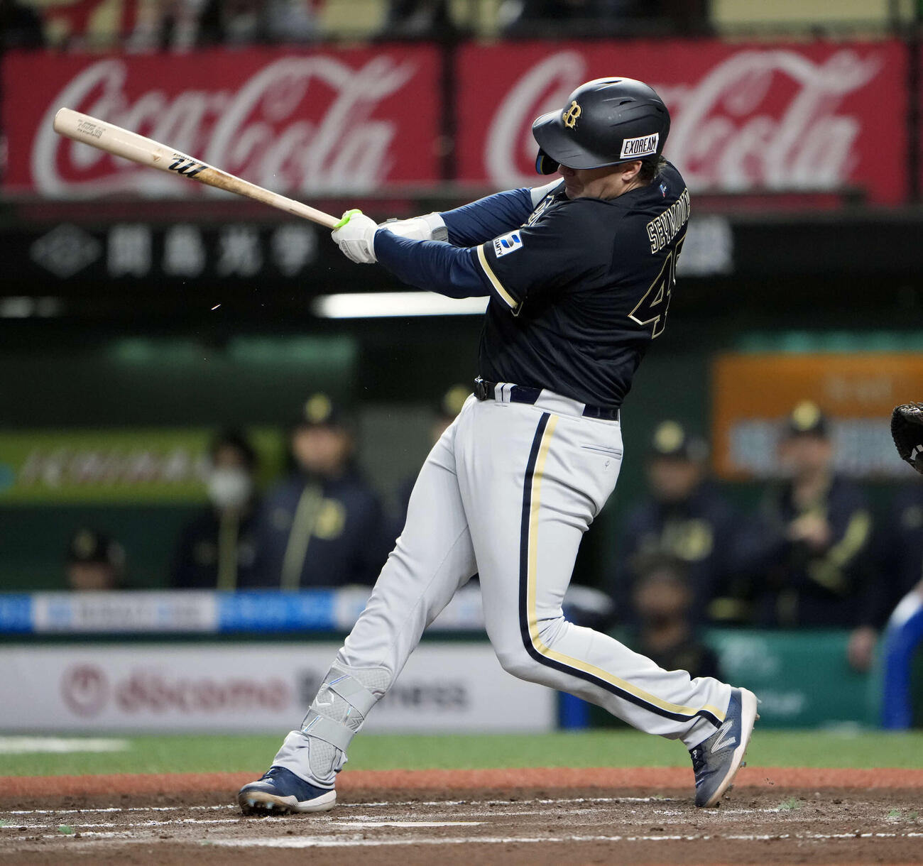 西武対オリックス　6回表オリックス1死一、三塁、適時打を放つシーモア（撮影・小島史椰）