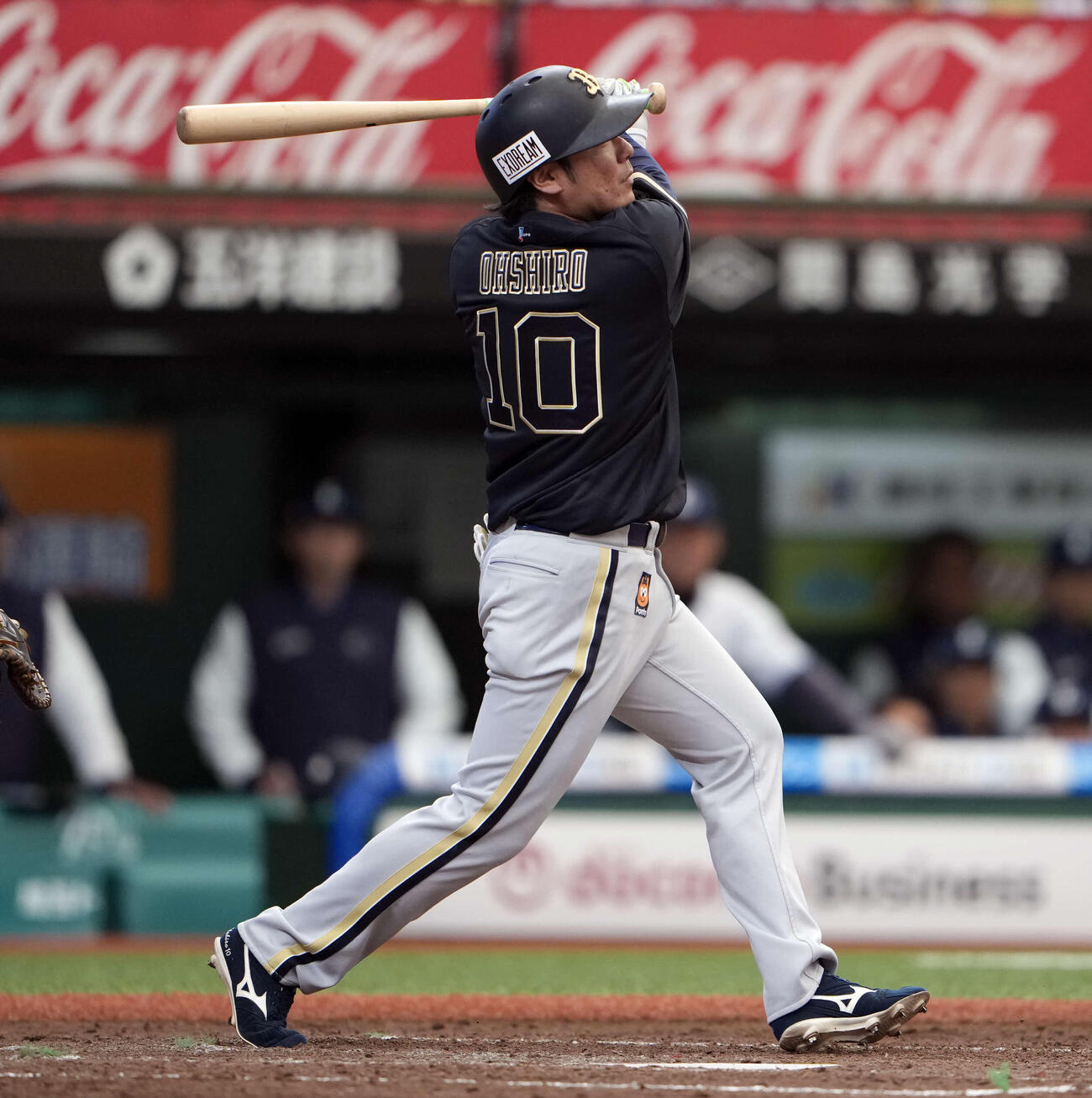 西武対オリックス　5回表オリックス2死二、三塁、2点適時打を放つ大城（撮影・小島史椰）