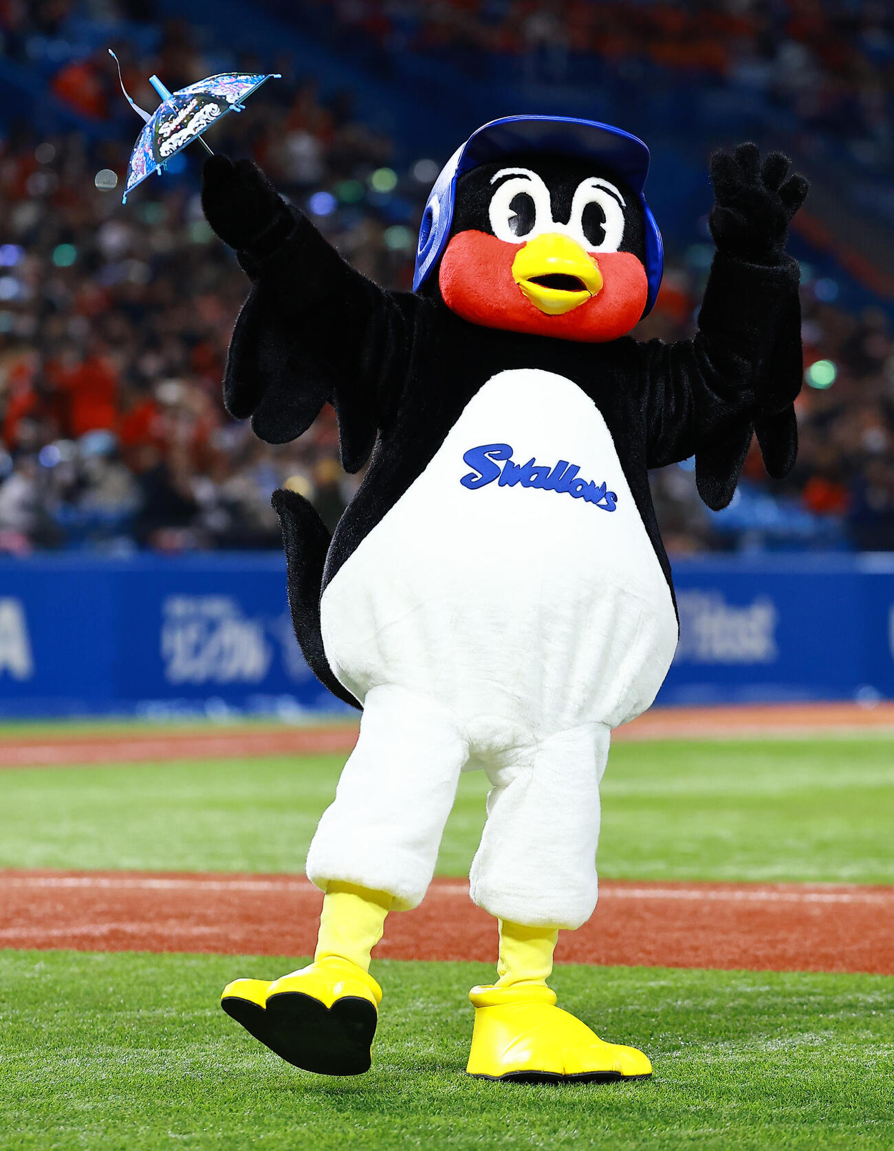 ヤクルト対広島　東京音頭に合わせて踊るつば九郎（撮影・野上伸悟）