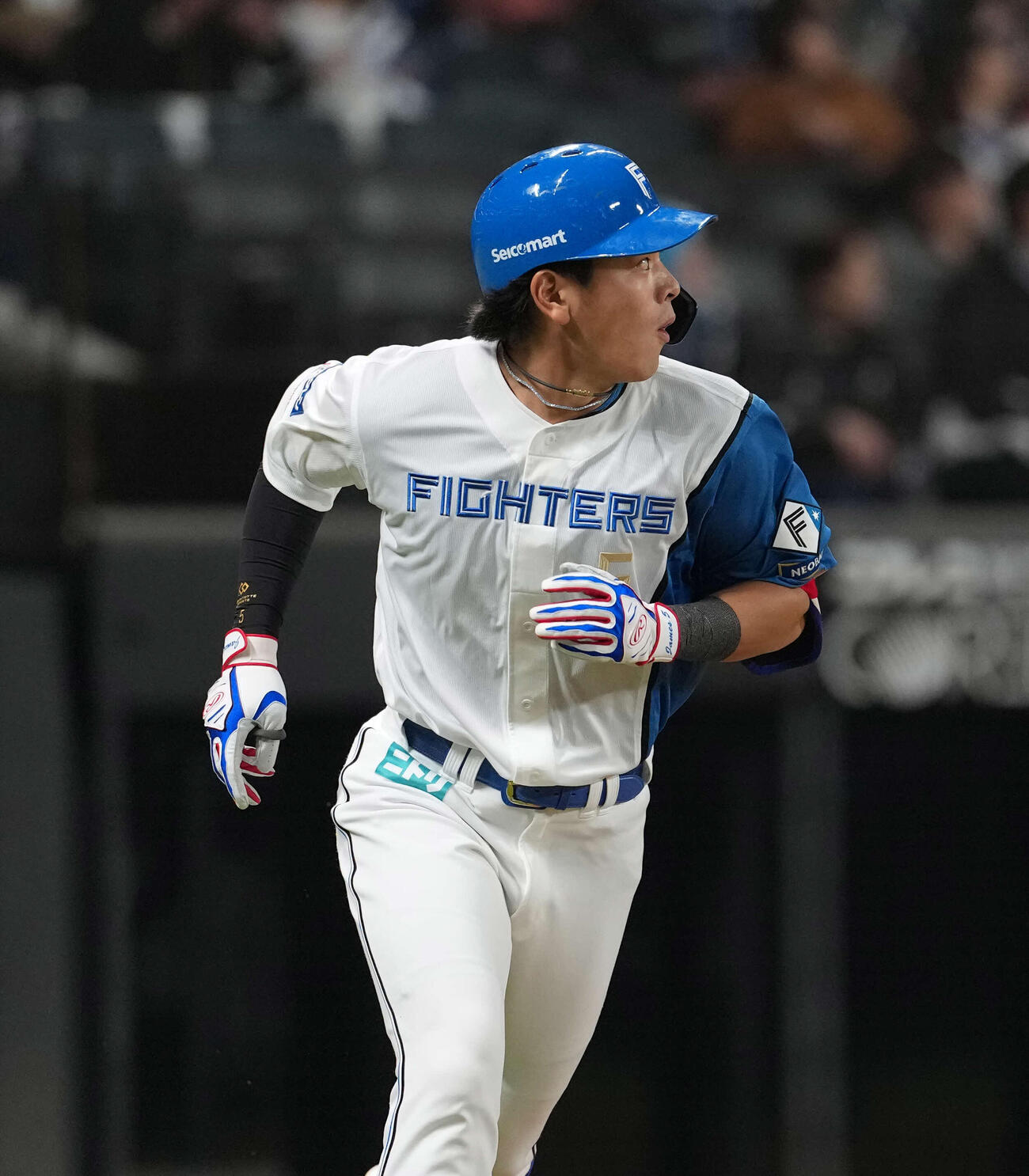 日本ハム対ロッテ　1回裏日本ハム2死、本塁打を放つ野村（撮影・井上学）