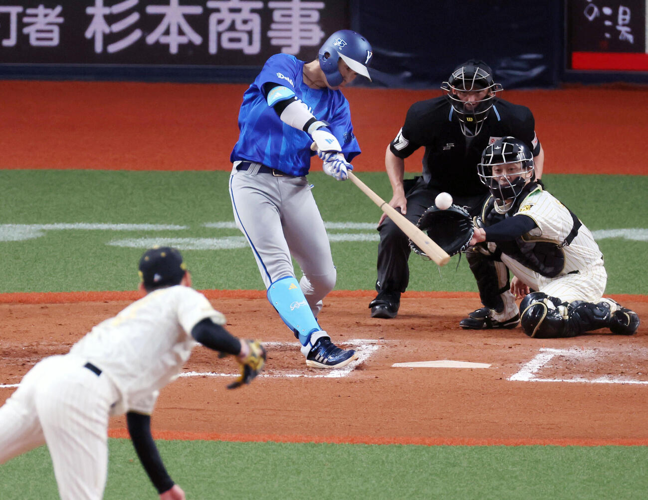 阪神対DeNA 8回表DeNA無死一塁、度会は左前打を放つ。投手及川（撮影・加藤哉）