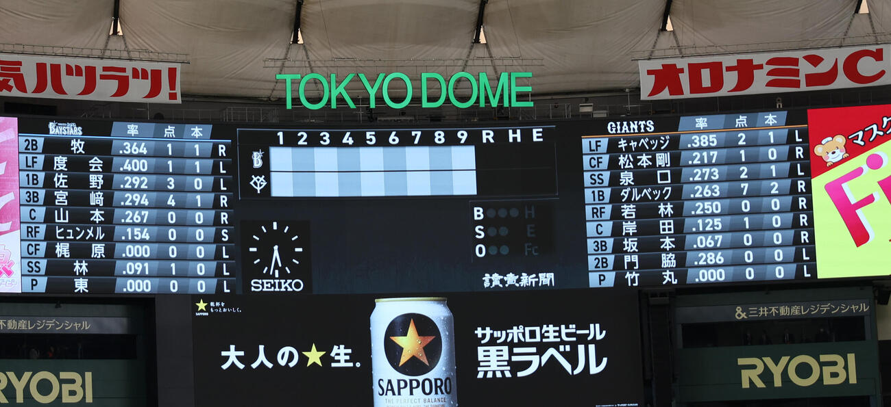巨人対DeNA　両チームの先発メンバー（撮影・水谷安孝）
