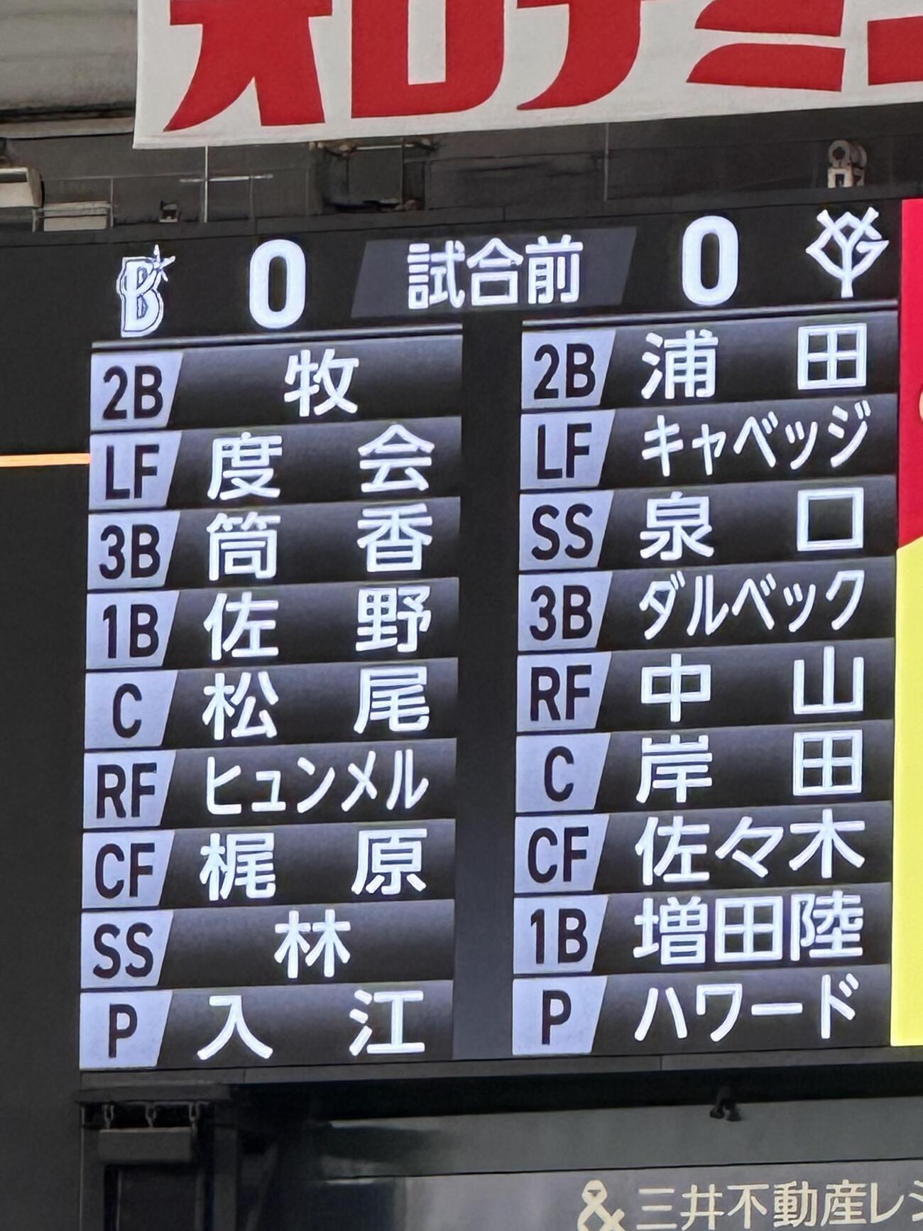 巨人対DeNA　両チーム先発メンバー(撮影・浅見桂子)