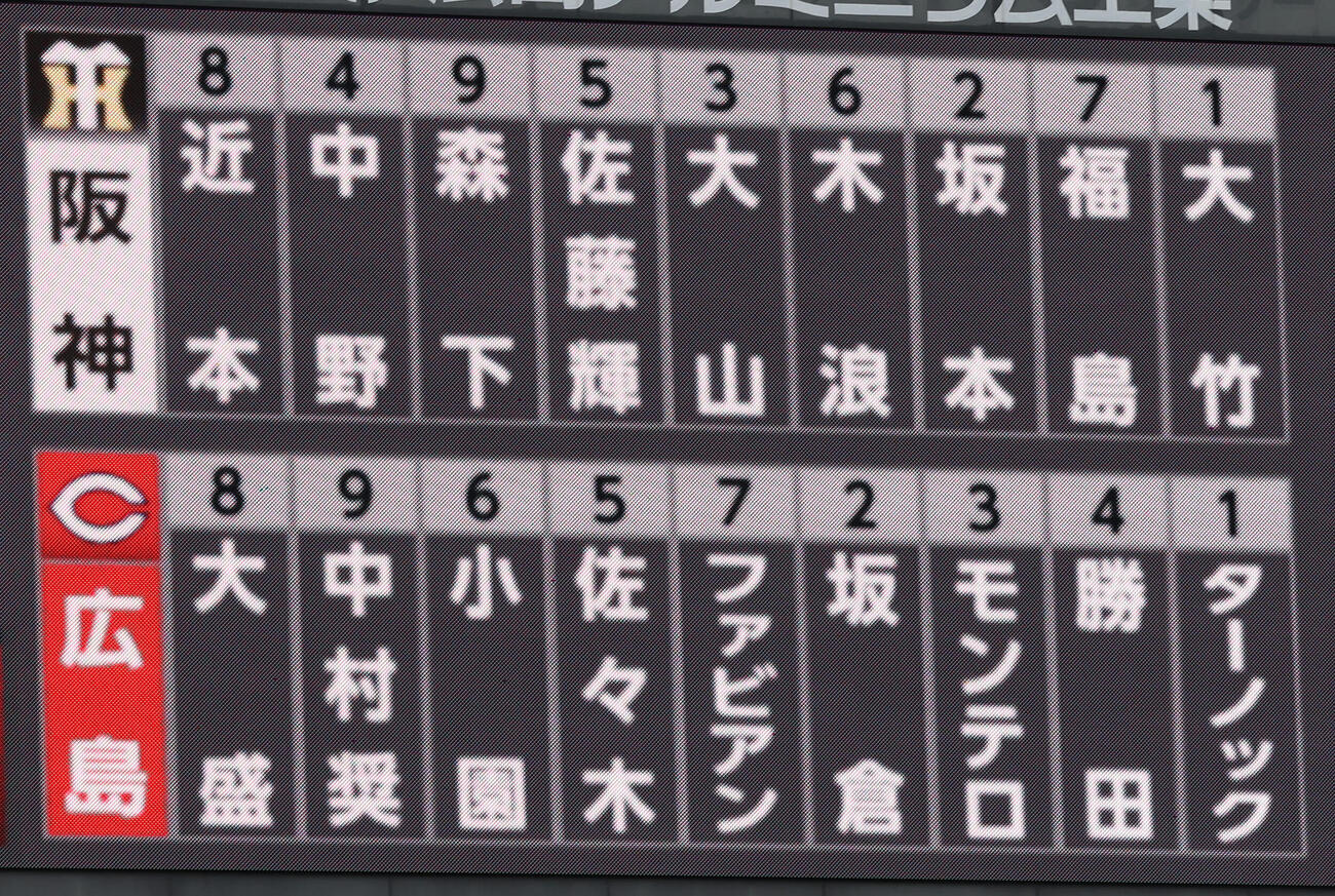 広島対阪神　両チームのスターティングメンバー（撮影・前田充）