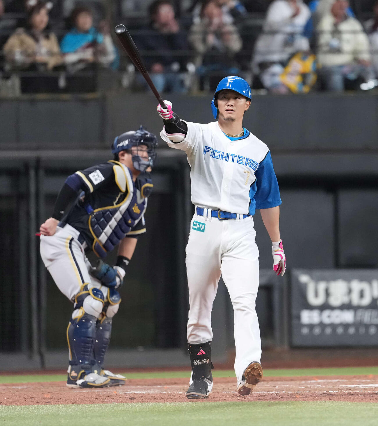 日本ハム対オリックス　5回裏日本ハム1死一、三塁、左越え3点本塁打を放つ西川（撮影・井上学）