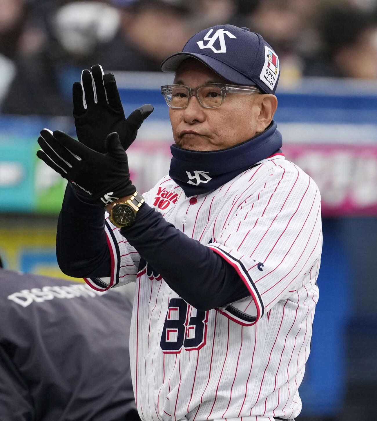 ヤクルト対中日　6回裏、ナインに拍手を送るヤクルト池山監督（撮影・小島史椰）