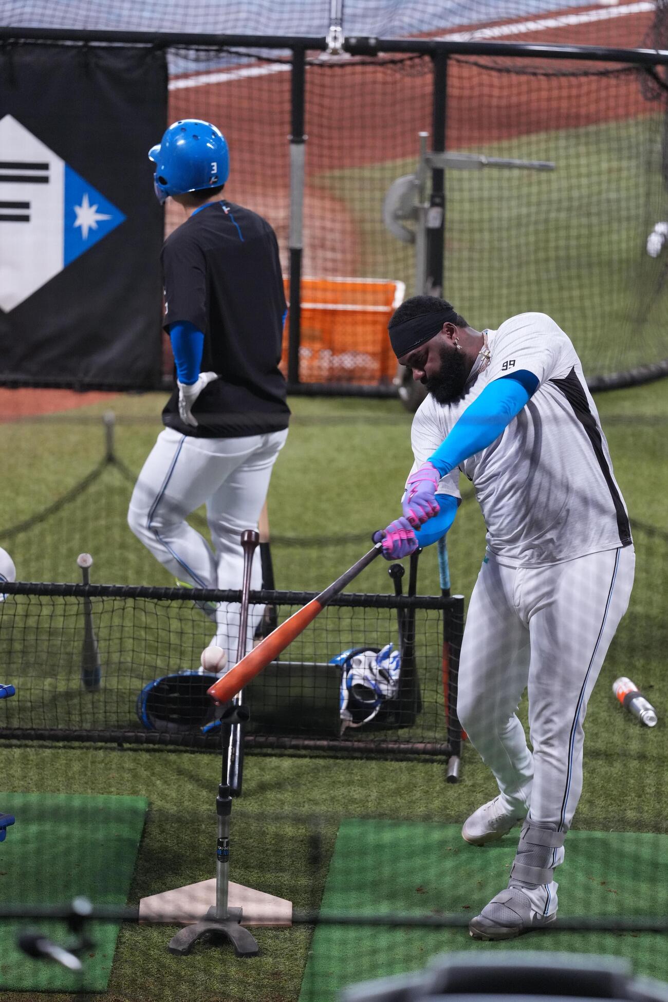 日本ハム対オリックス　ティー打撃をする日本ハム・レイエス（撮影・井上学）