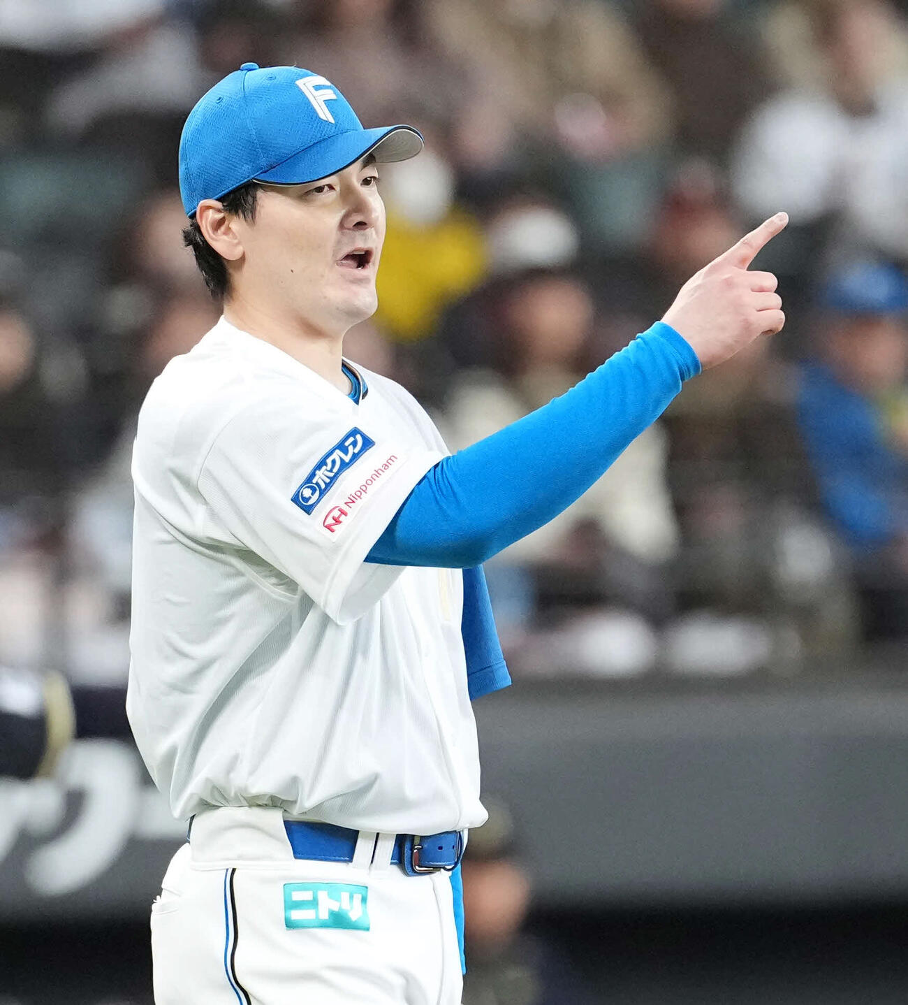 日本ハム対オリックス　6回、味方の好守備に笑顔の有原（撮影・井上学）