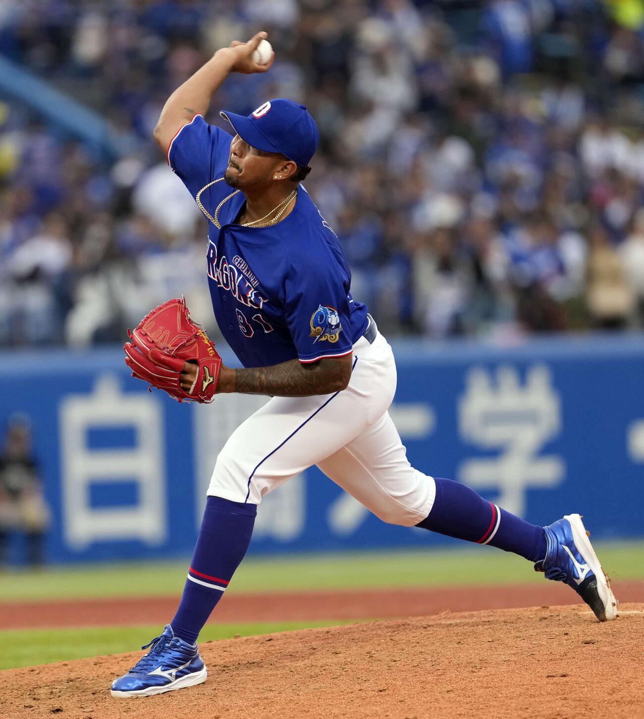 ヤクルト対中日　8回裏から登板し力投する4番手のメヒア（撮影・小島史椰）
