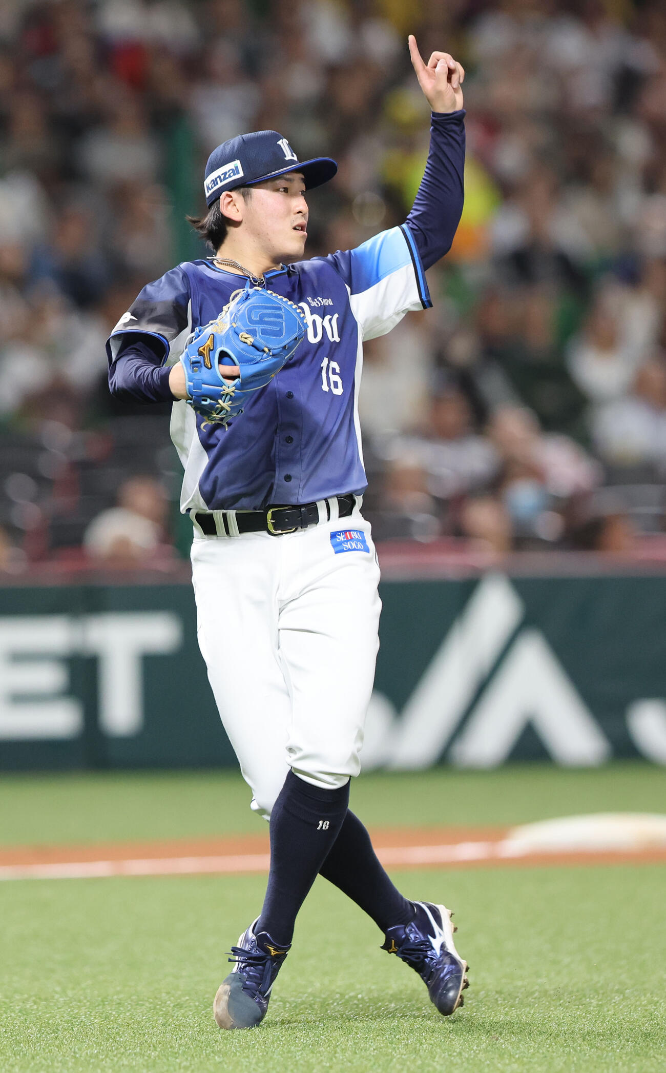 ソフトバンク対西武　7回裏ソフトバンク2死、野村勇を遊飛に打ち取った隅田（撮影・梅根麻紀）