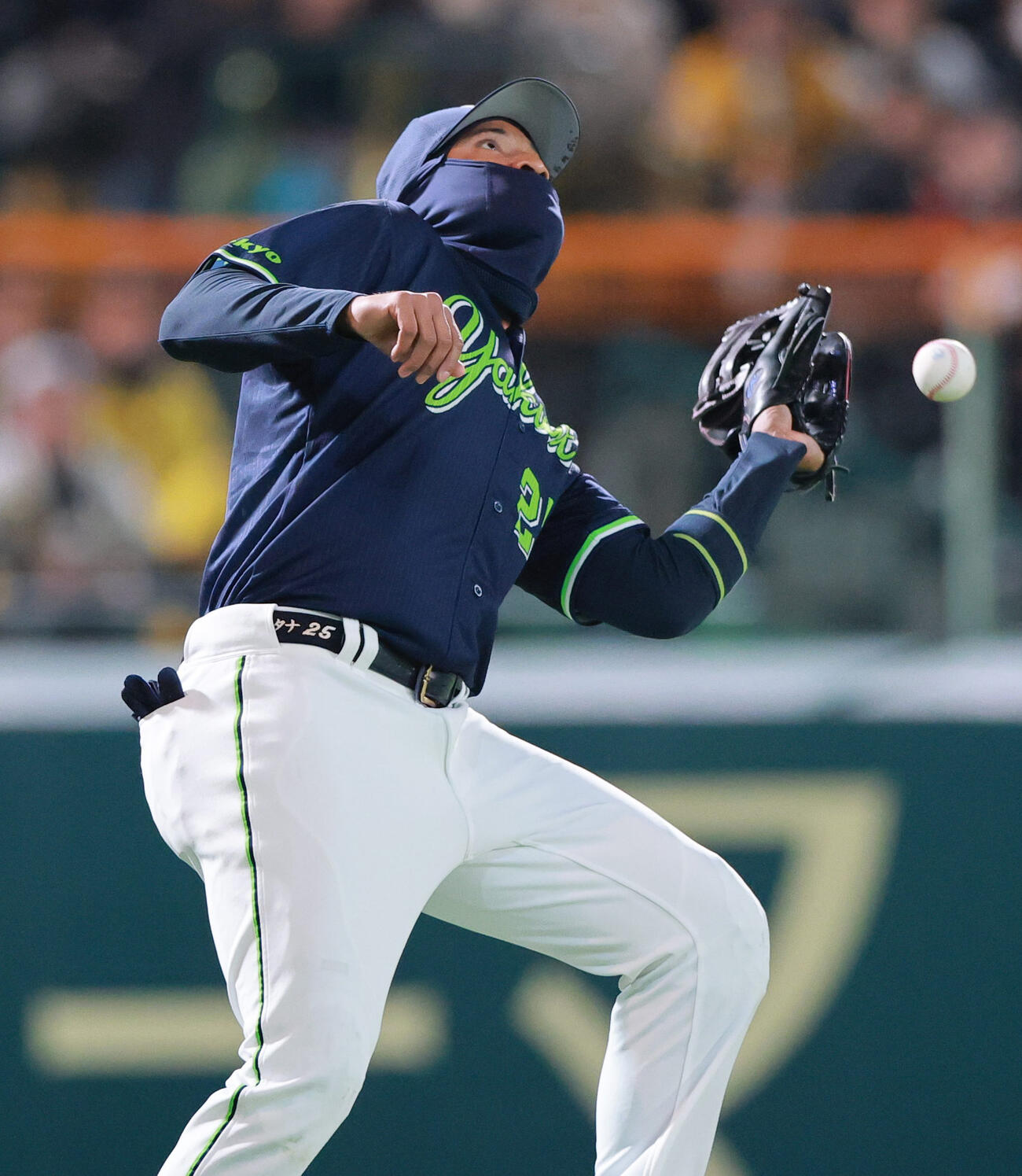 阪神対ヤクルト　5回裏阪神1死二塁、近本の打球を落球する左翼手サンタナ（撮影・上山淳一）