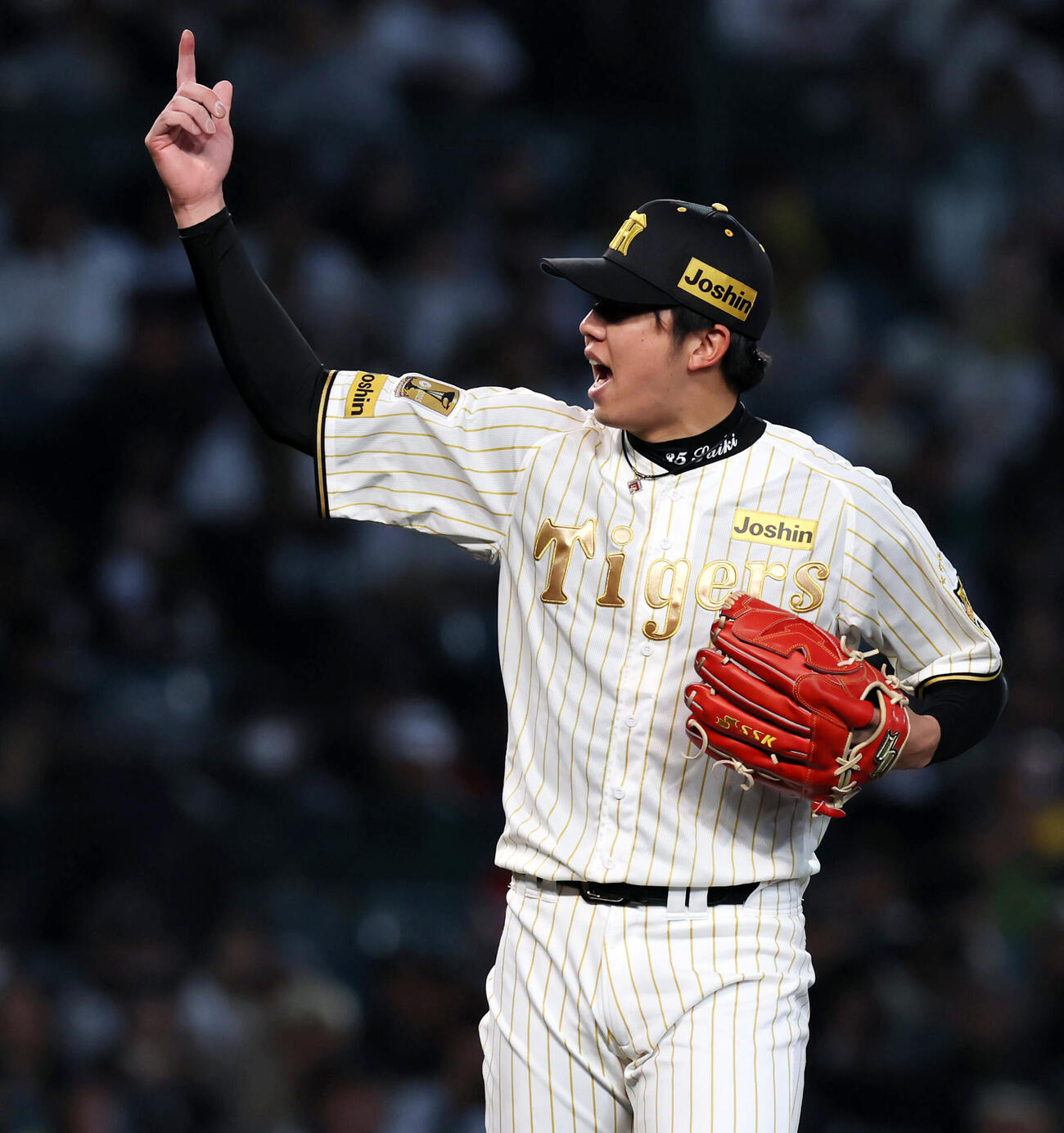 阪神対ヤクルト　3回表ヤクルト無死、才木は丸山和を三振に仕留める（撮影・加藤哉）