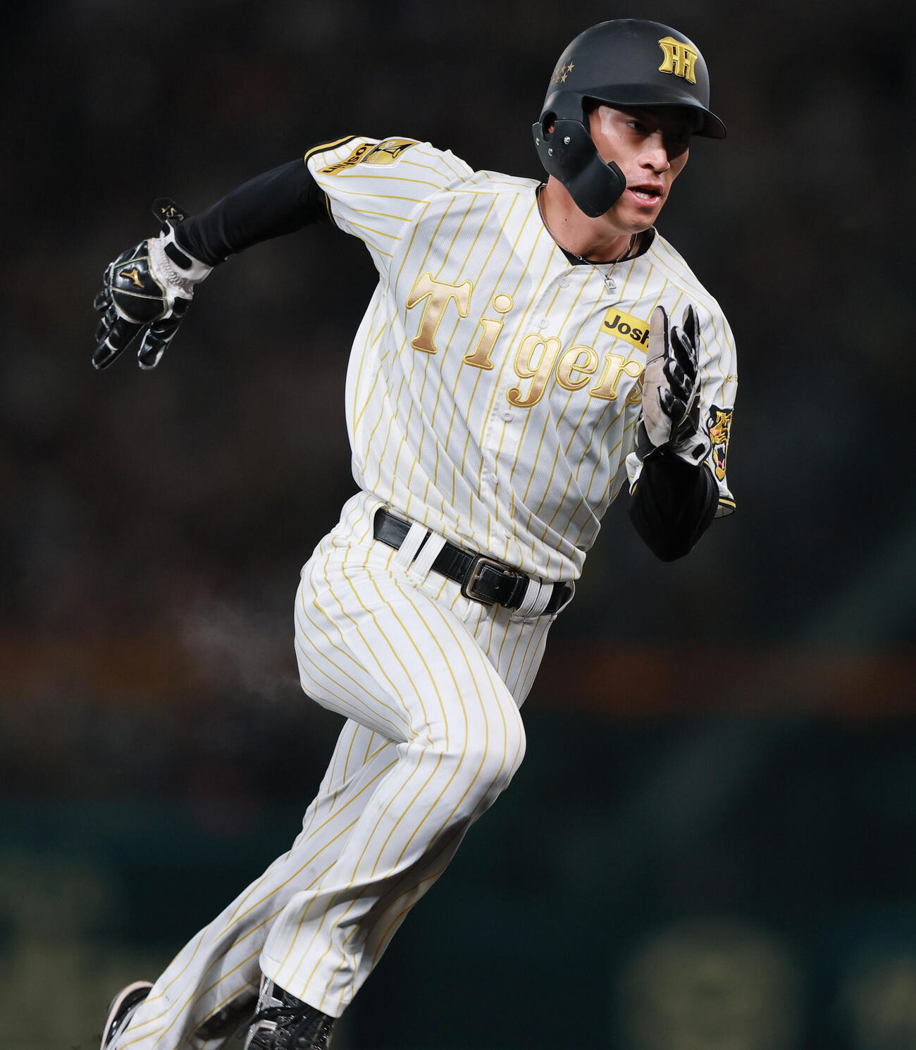阪神対ヤクルト　5回裏阪神1死二塁、近本の打球を左翼手サンタナが落球し生還する二走福島（撮影・上山淳一）