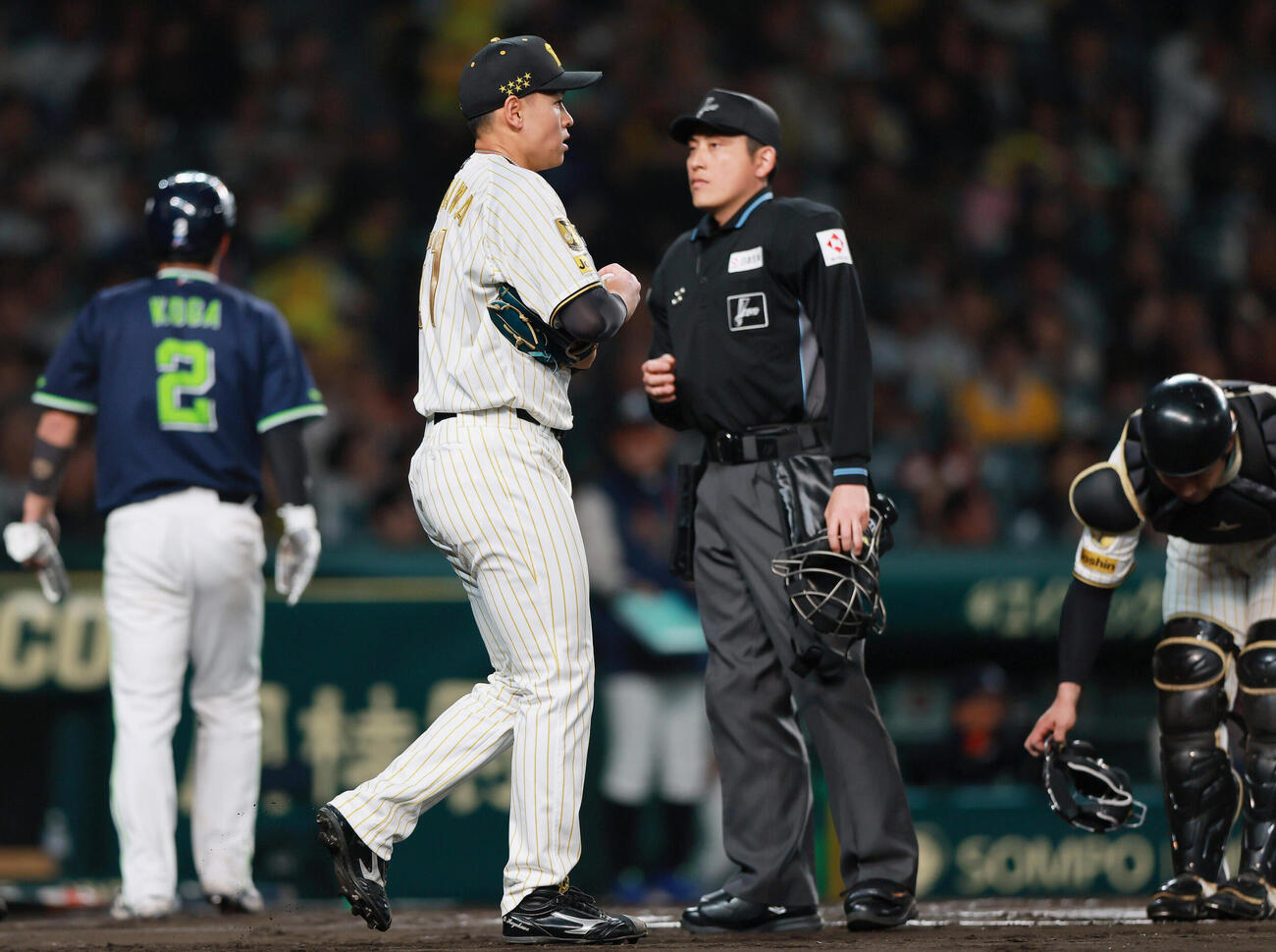 阪神対ヤクルト　6回表ヤクルト2死一、二塁、早川（手前）は増田珠に適時打を浴びる（撮影・上山淳一）