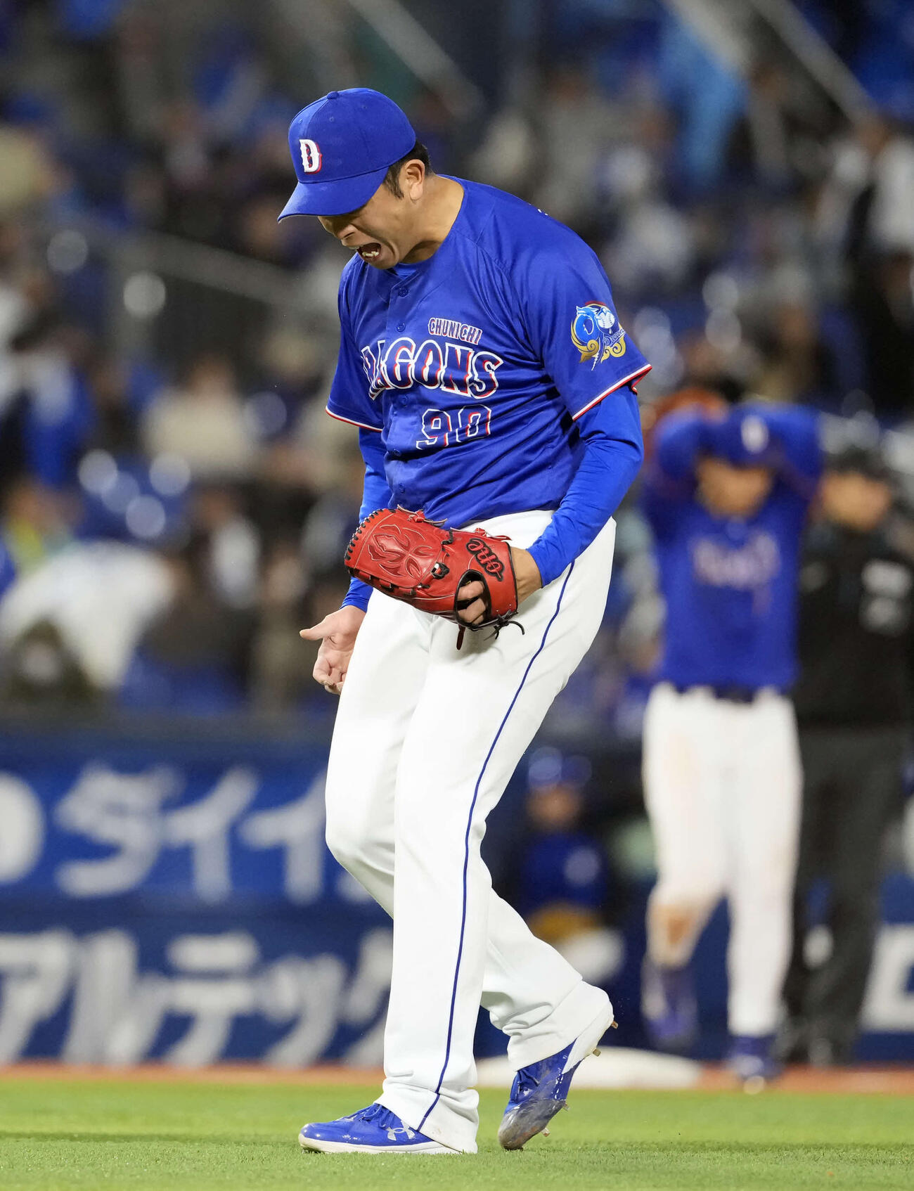 DeNA対中日　DeNAに勝利し吠える中日松山（撮影・小島史椰）