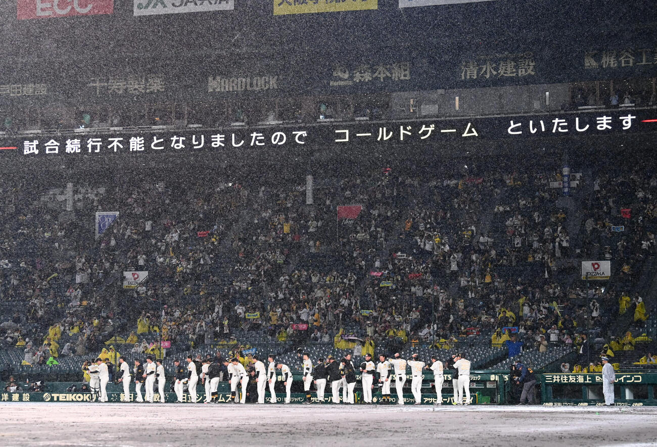 阪神対ヤクルト　雨のためコールドゲームになった阪神対ヤクルト戦（撮影・石井愛子）