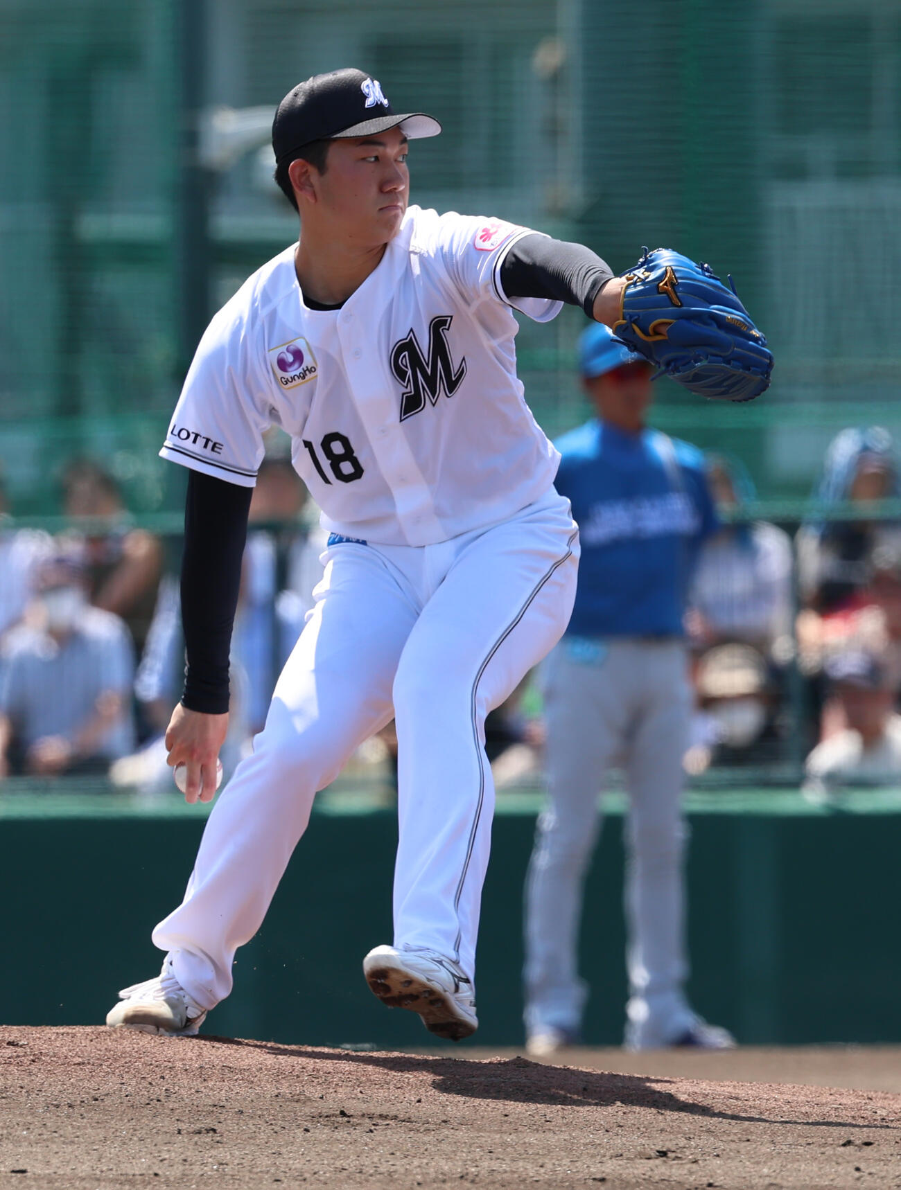 ロッテ2軍対日本ハム2軍、1回を持たず降ほろ苦なデビュー戦となったロッテ石垣元（撮影・水谷安孝）
