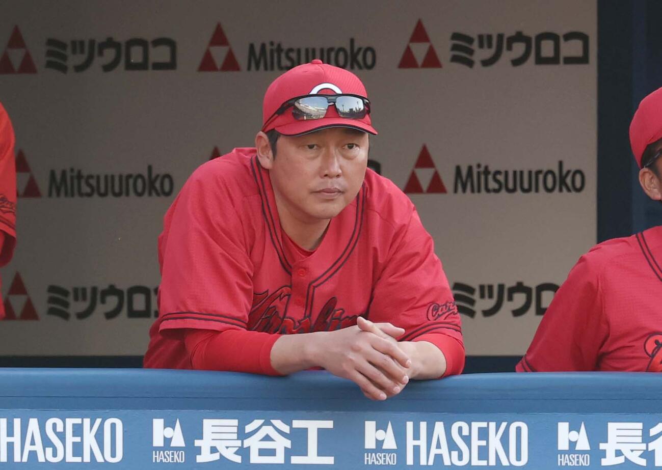 DeNA対広島　試合を見つめる新井監督（撮影・黒川智章）