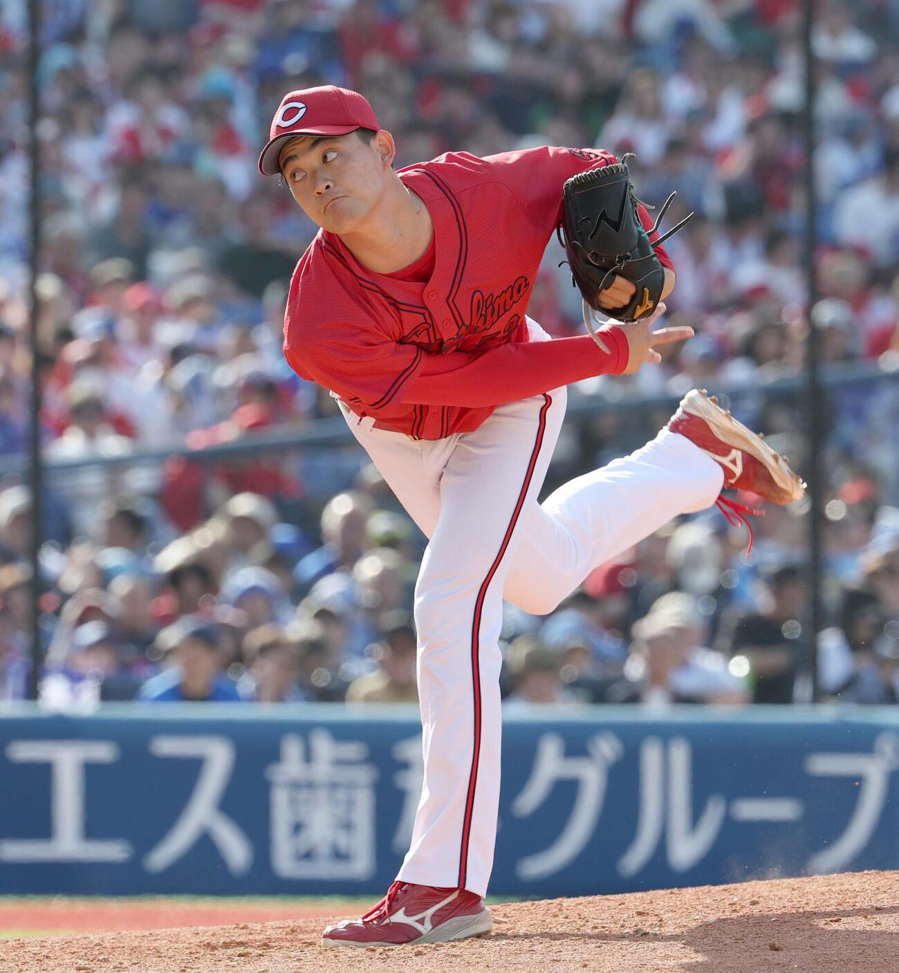 DeNA対広島　5回に登板の岡本（撮影・黒川智章）
