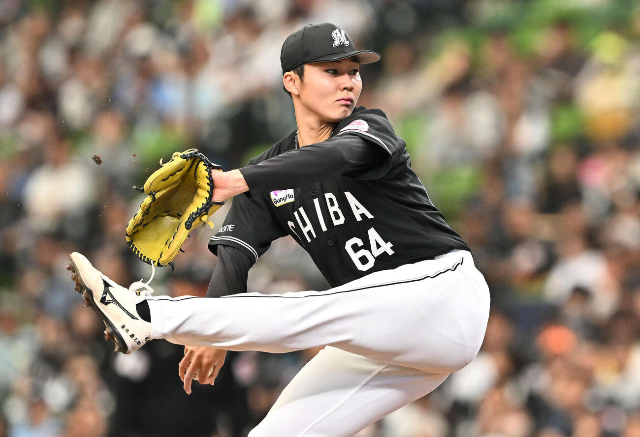 西武対ロッテ　ロッテ先発の広池（撮影・滝沢徹郎）