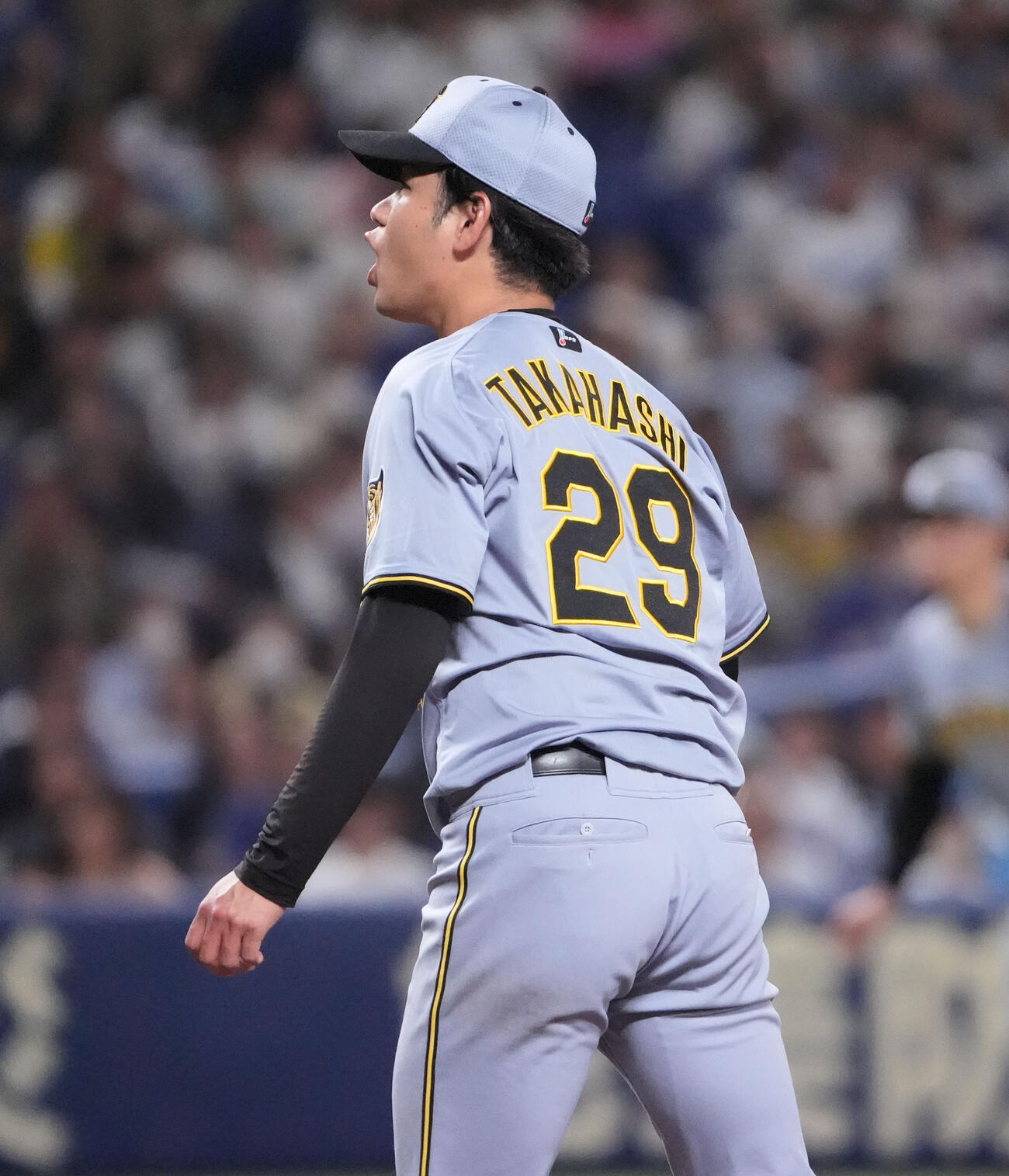 中日対阪神　8回裏中日2死一塁、細川を三振に仕留めほえる高橋（撮影・森本幸一）