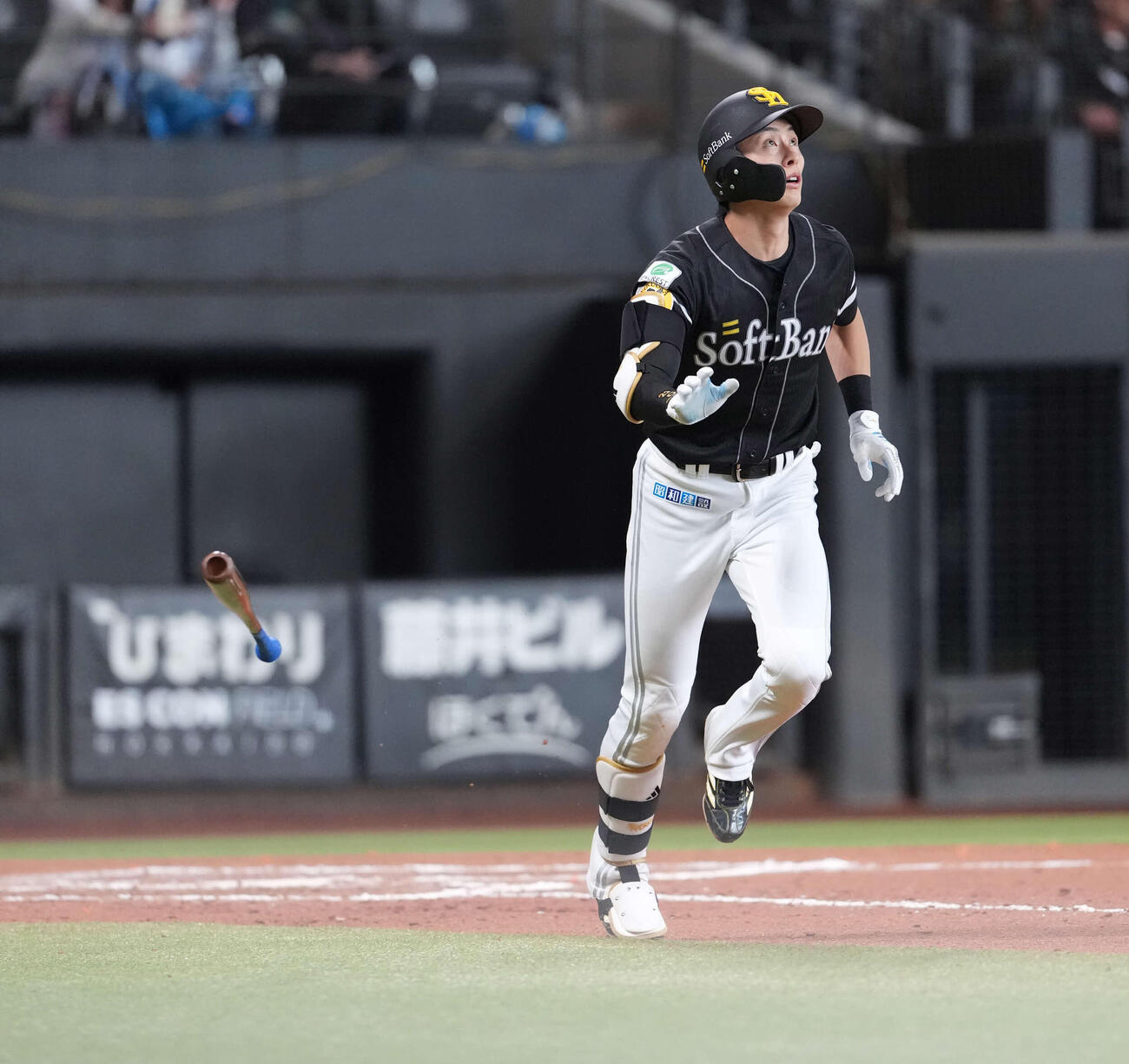 日本ハム対ソフトバンク　7回表ソフトバンク1死一塁、2点本塁打を放つ周東（撮影・井上学）