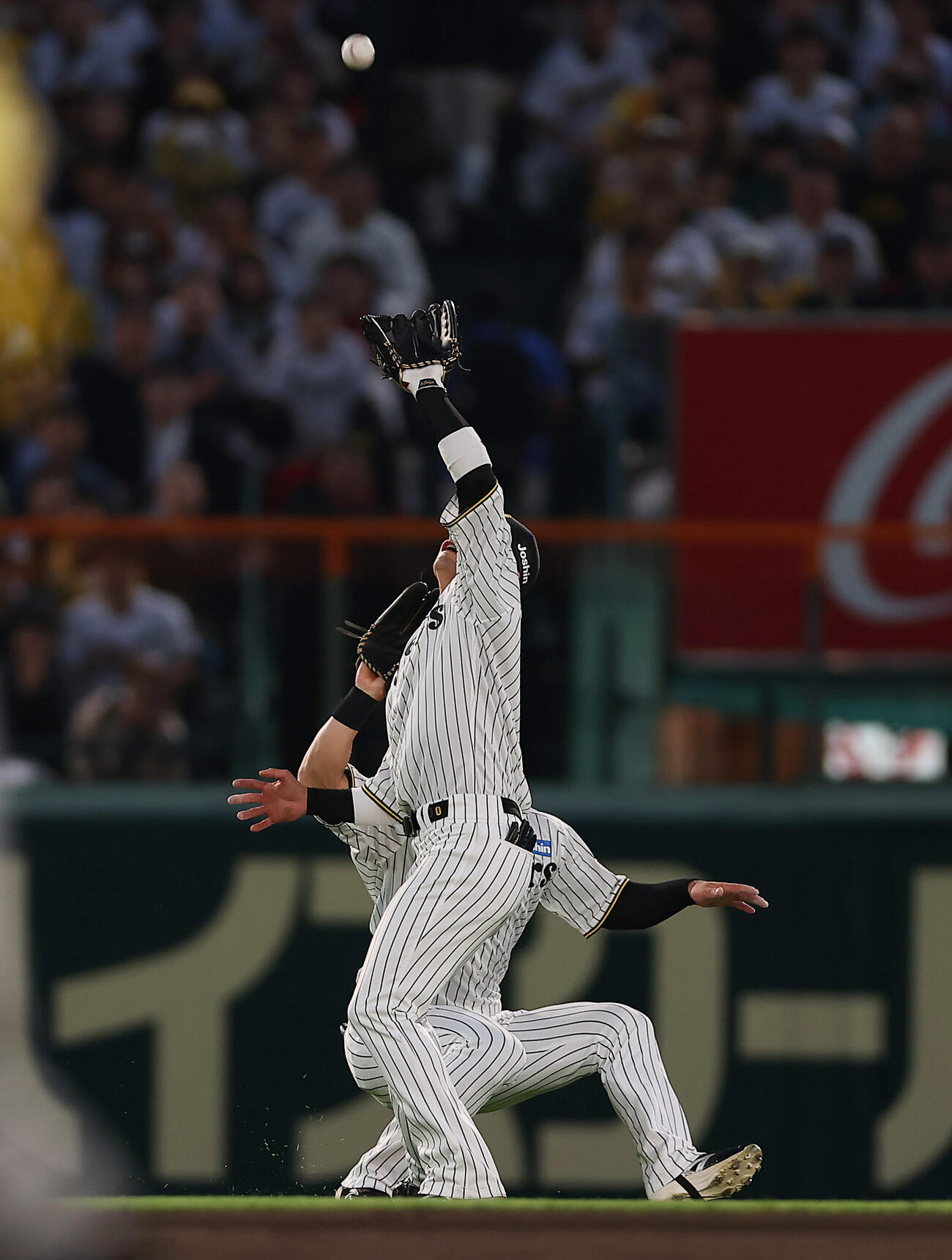 阪神対巨人　2回表巨人2死二、三塁、浦田の遊飛を捕球する木浪（撮影・前田充）