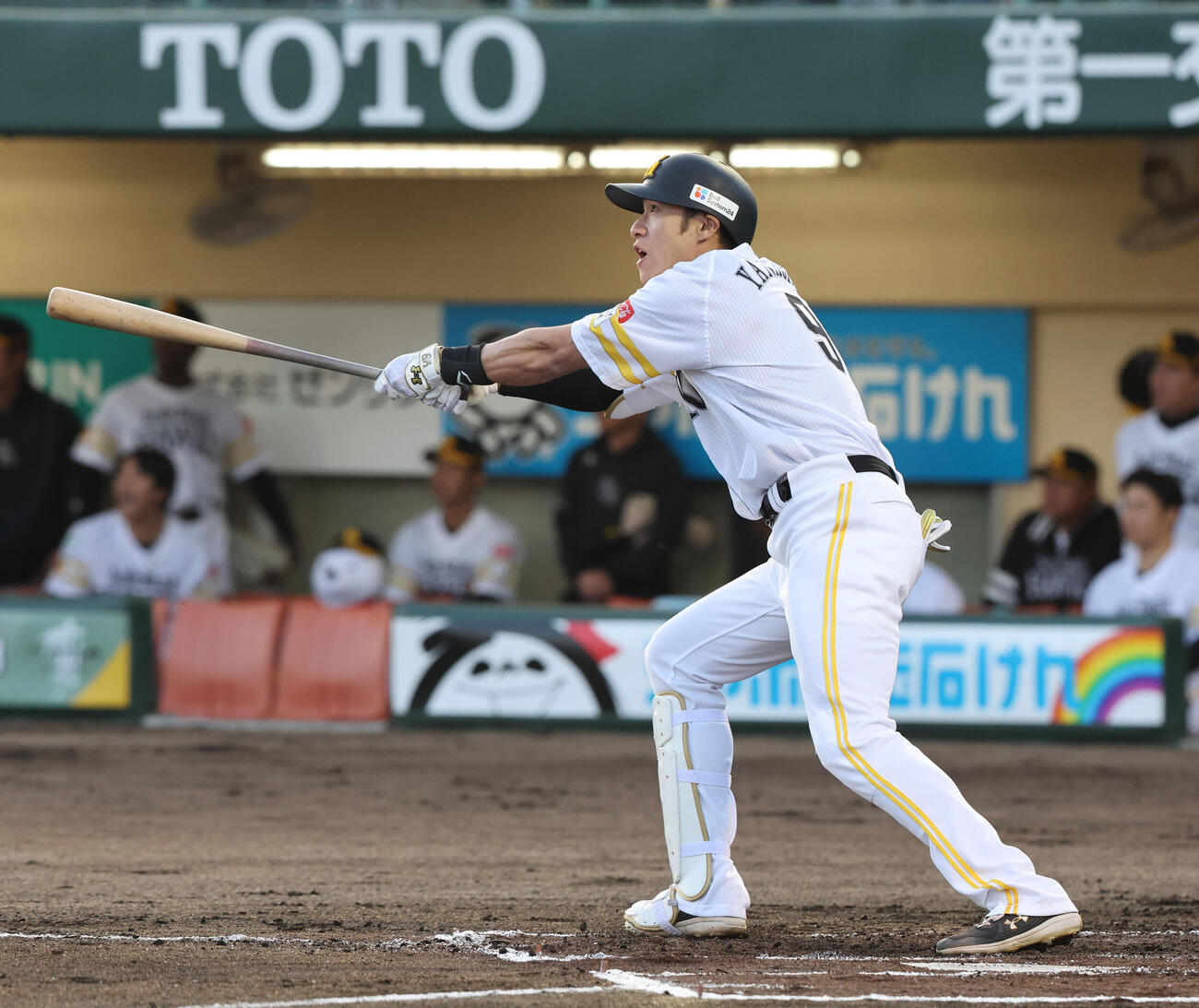 ソフトバンク対楽天　1回裏ソフトバンク1死二、三塁、柳田は左中間に先制3点本塁打を放つ（撮影・梅根麻紀）