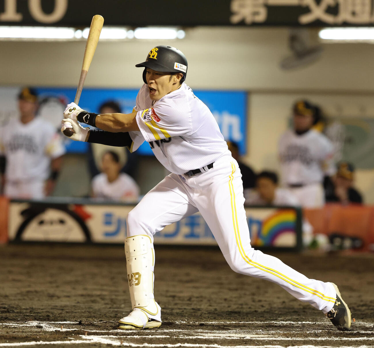 ソフトバンク対楽天　7回裏ソフトバンク2死三塁、柳田は左前に適時打を放つ（撮影・梅根麻紀）