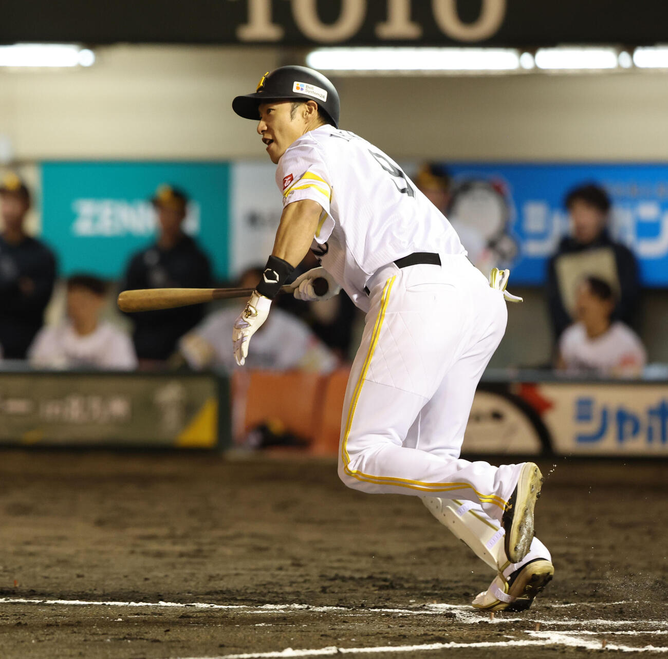 ソフトバンク対楽天　7回裏ソフトバンク2死三塁、柳田は左前に適時打を放つ（撮影・梅根麻紀）