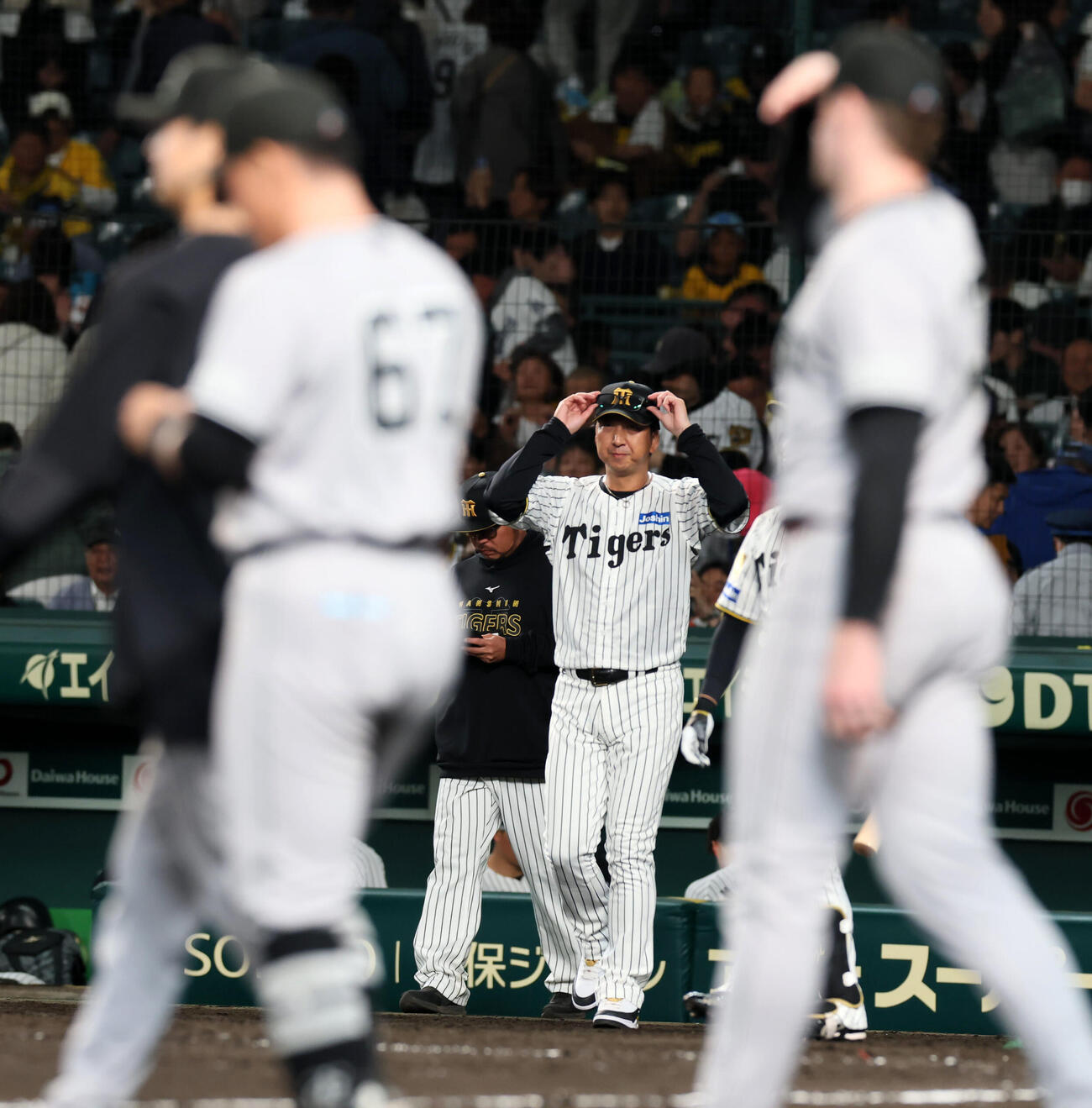 阪神対巨人　巨人に敗れ整列するためグラウンドに出る阪神藤川監督（撮影・加藤哉）