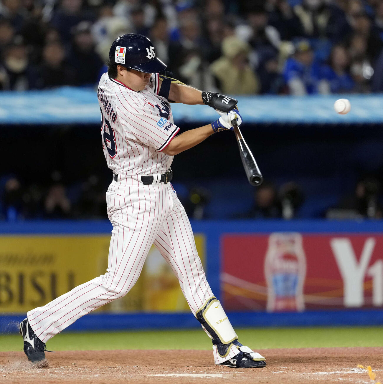 ヤクルト対DeNA 4回裏ヤクルト1死、右前打を放つ松本健（撮影・小島史椰）