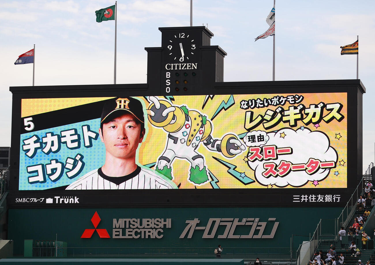 阪神対中日　ポケモンの特別演出スタメン阪神近本（撮影・上山淳一）