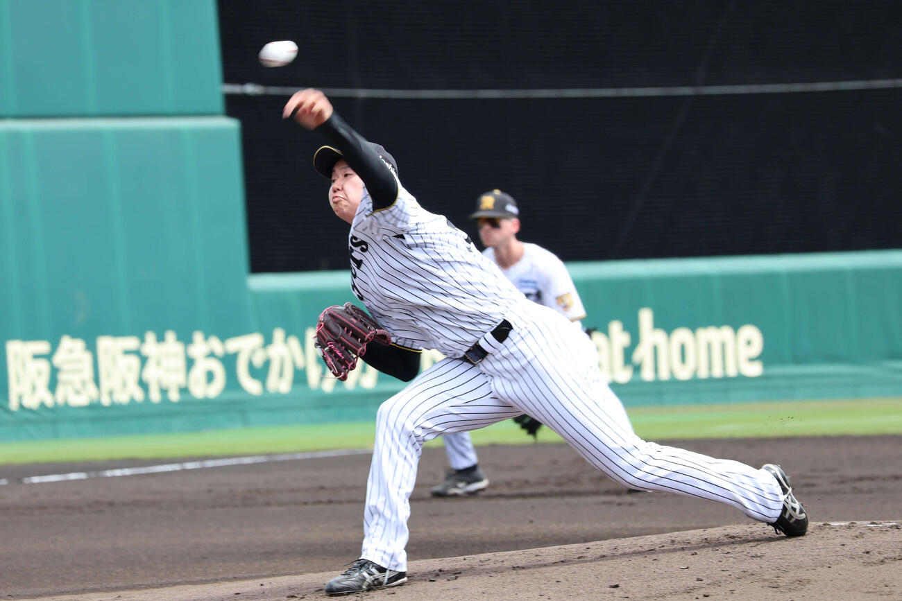ファーム・リーグ西地区広島戦に先発した阪神門別啓人投手（撮影・佐藤妙月）