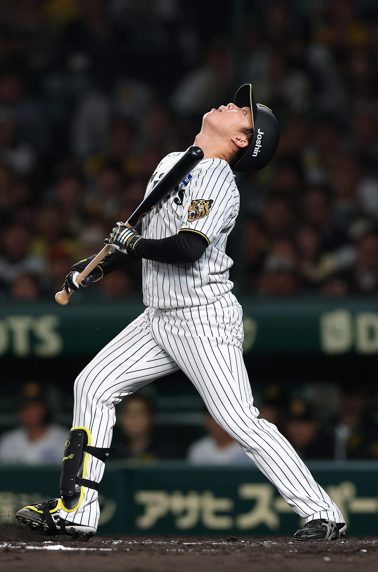 阪神対中日　3回裏阪神無死一塁、バントを失敗する村上（撮影・前田充）