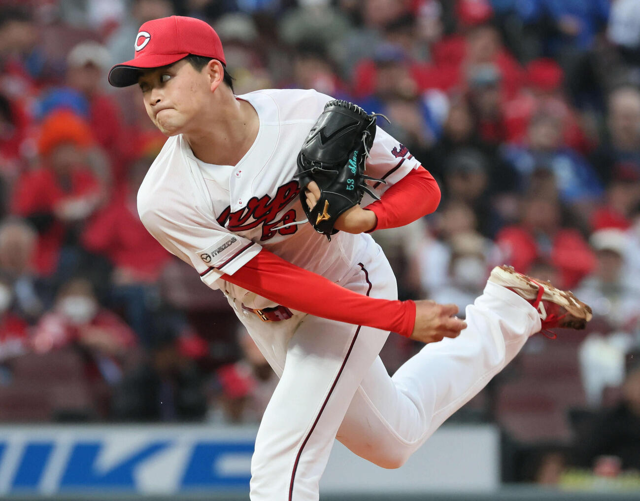 広島対DeNA　広島先発の岡本（撮影・加藤孝規）