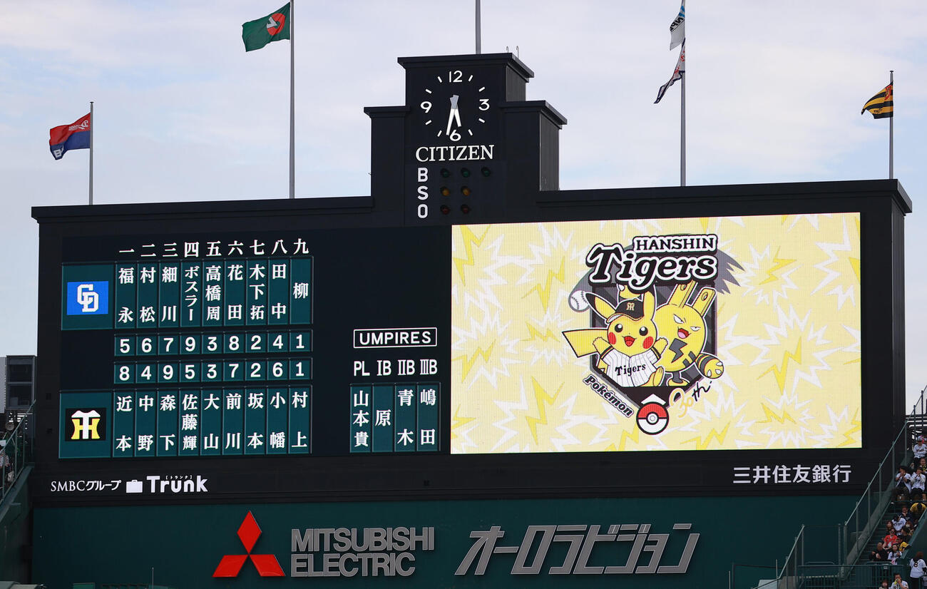 阪神対中日　ポケモンの特別演出のスタメン（撮影・上山淳一）