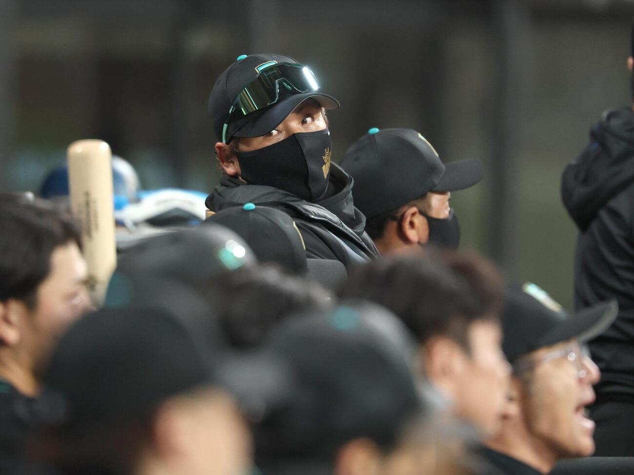 日本ハム対西武　ベンチの中を見渡す新庄監督（撮影・黒川智章）