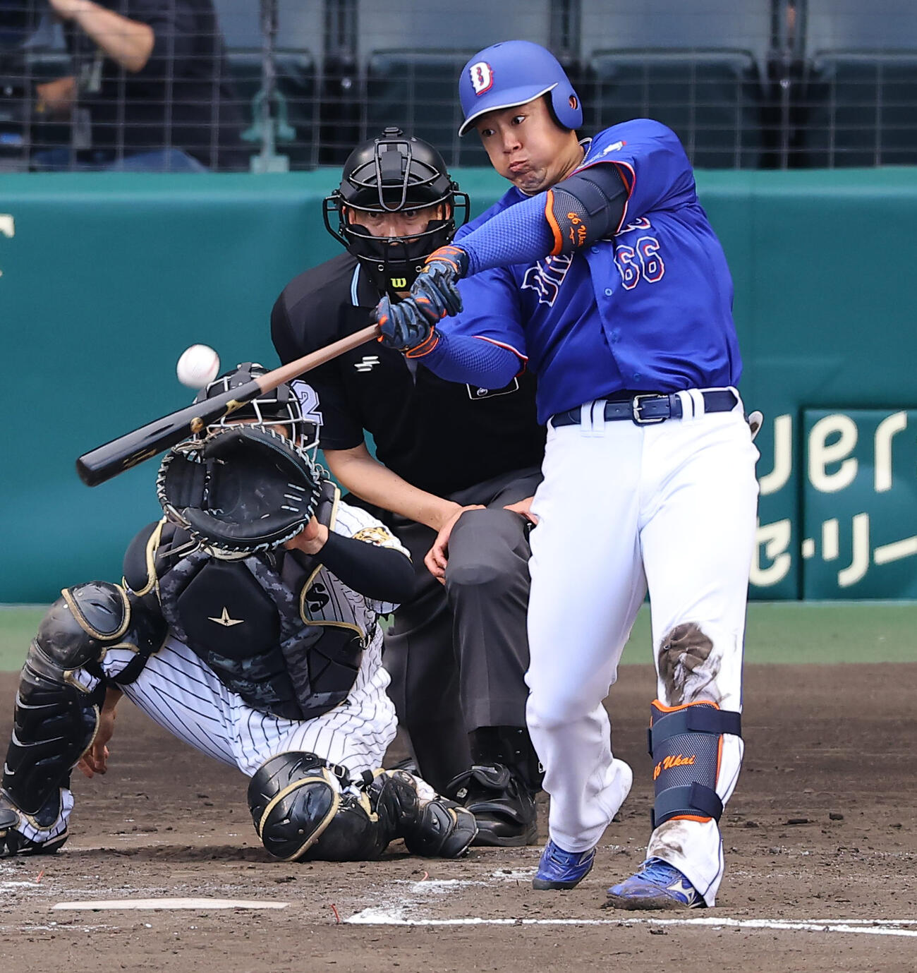 阪神対中日　4回表中日無死三塁、鵜飼は逆転2点本塁打を放つ（撮影・上田博志）