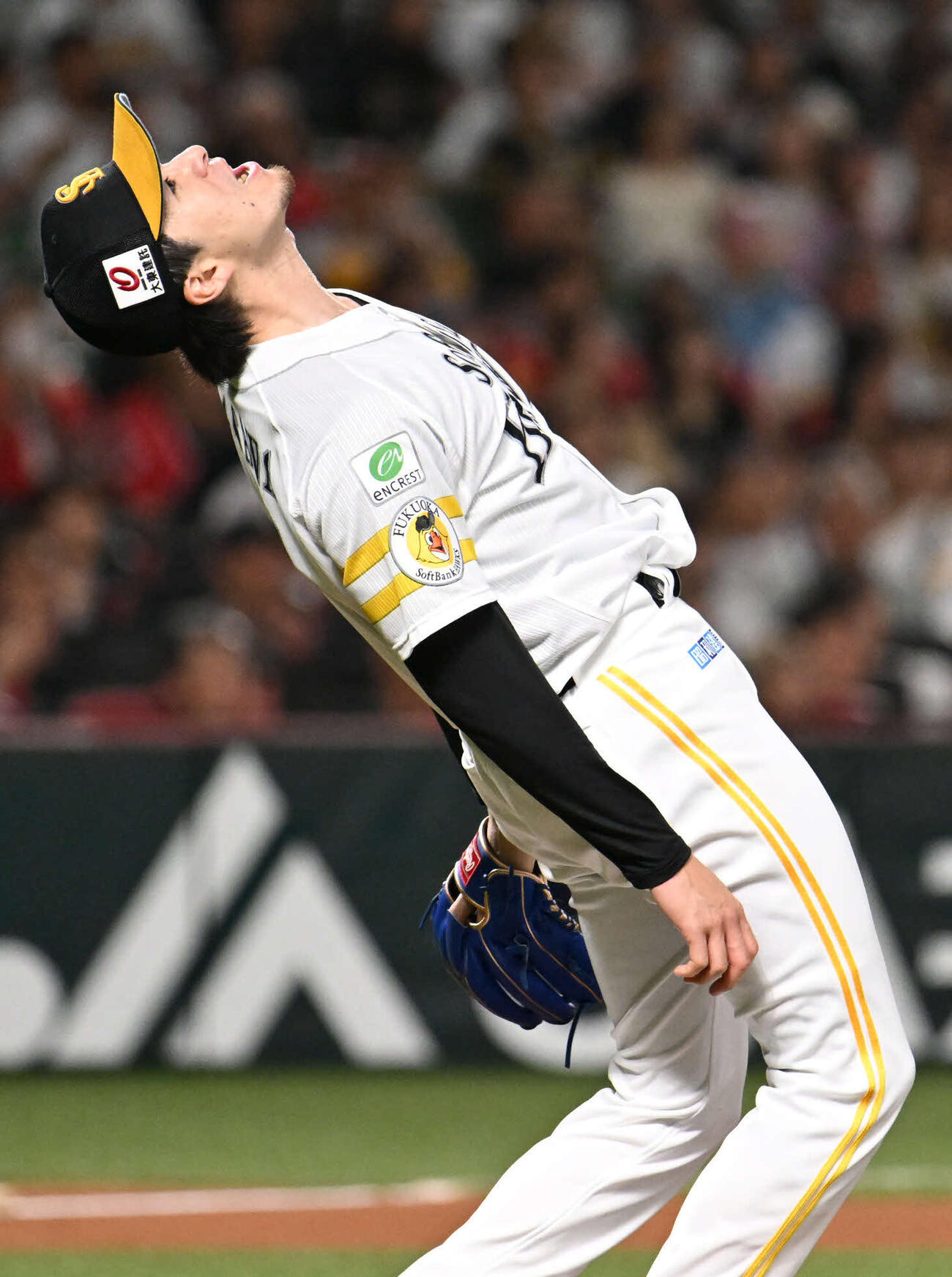 ソフトバンク対オリックス　6回まで無安打無失点の好投を見せる上沢（撮影・林敢治）