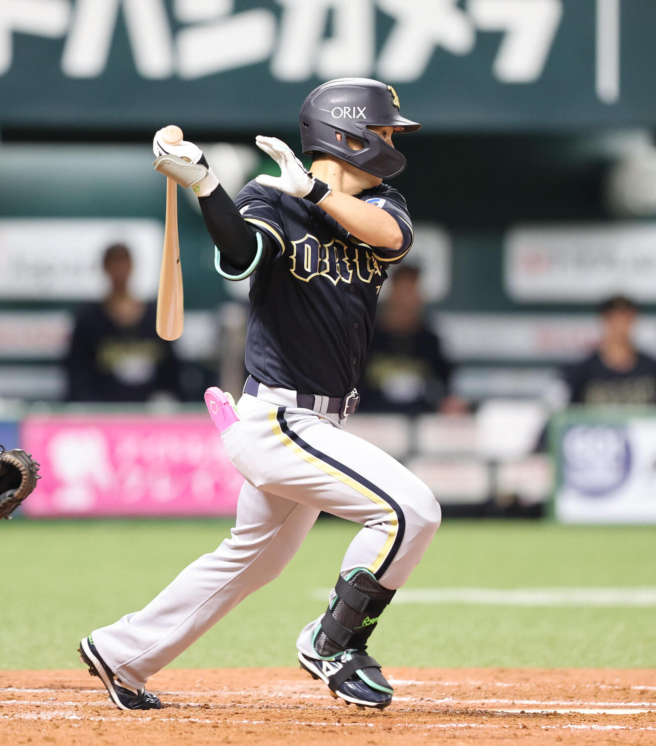 ソフトバンク対オリックス　4回表オリックス2死、西川は中前打を放つ（撮影・梅根麻紀）