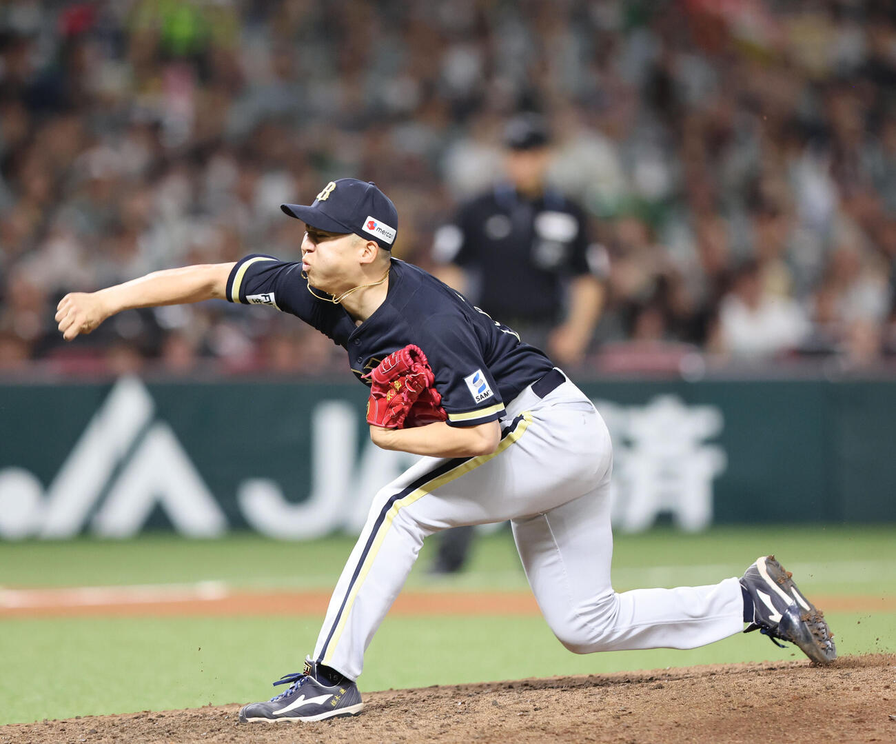 ソフトバンク対オリックス　8回に登板したオリックス椋木（撮影・梅根麻紀）
